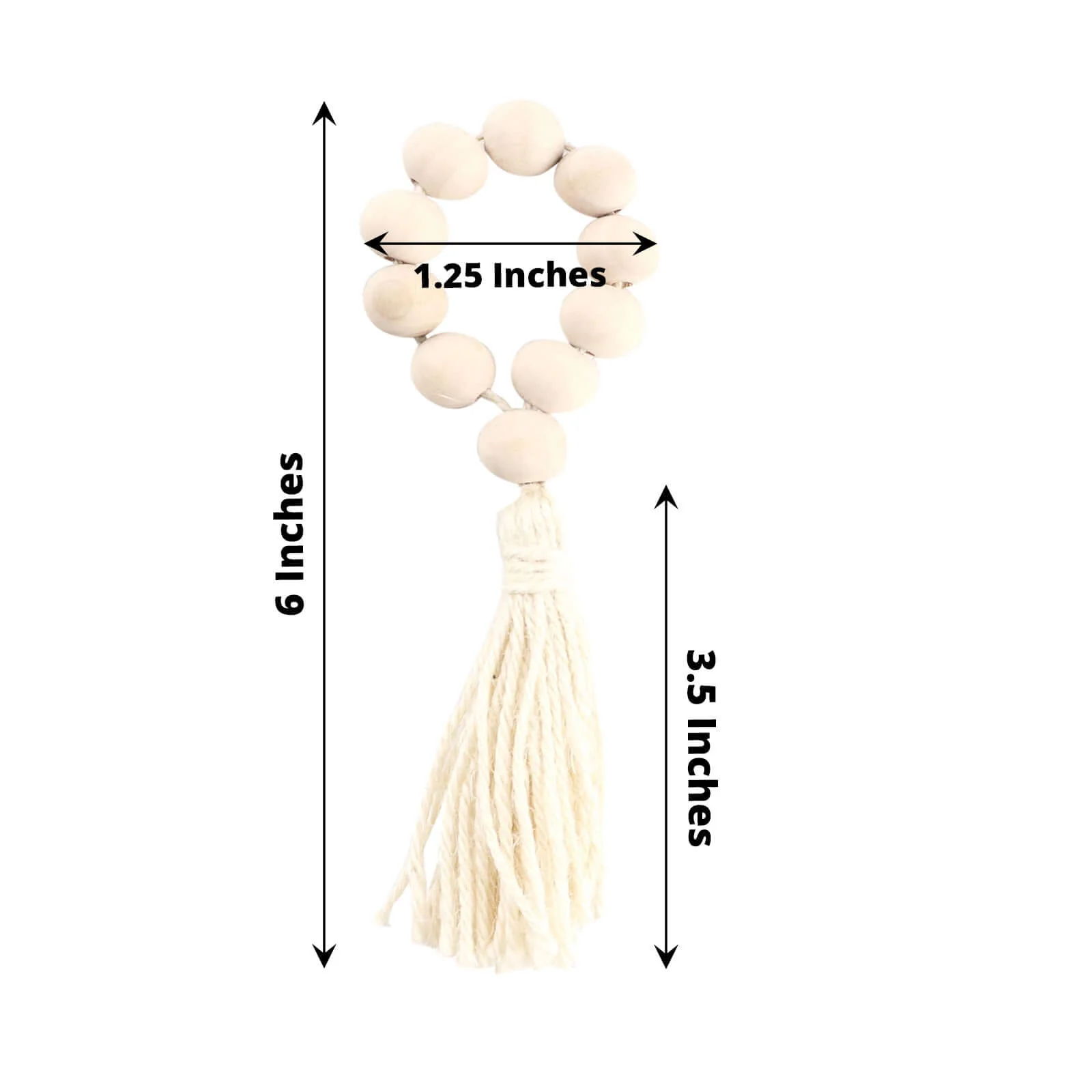 4 Pack Cream Farmhouse Country Wood Bead Napkin Rings With Tassels, Rustic Boho Chic Napkin Holders 6" - Image 3