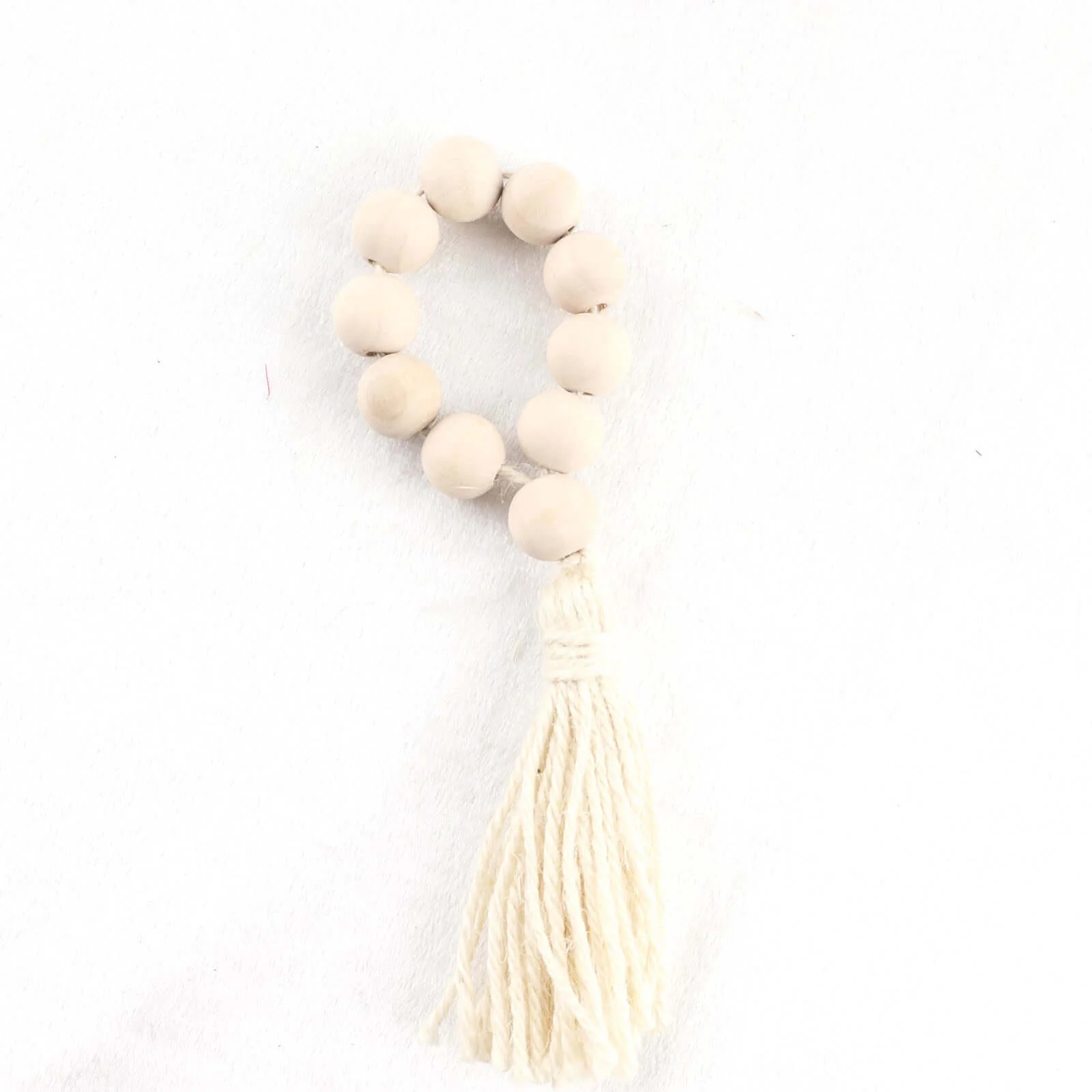 4 Pack Cream Farmhouse Country Wood Bead Napkin Rings With Tassels, Rustic Boho Chic Napkin Holders 6" - Image 7