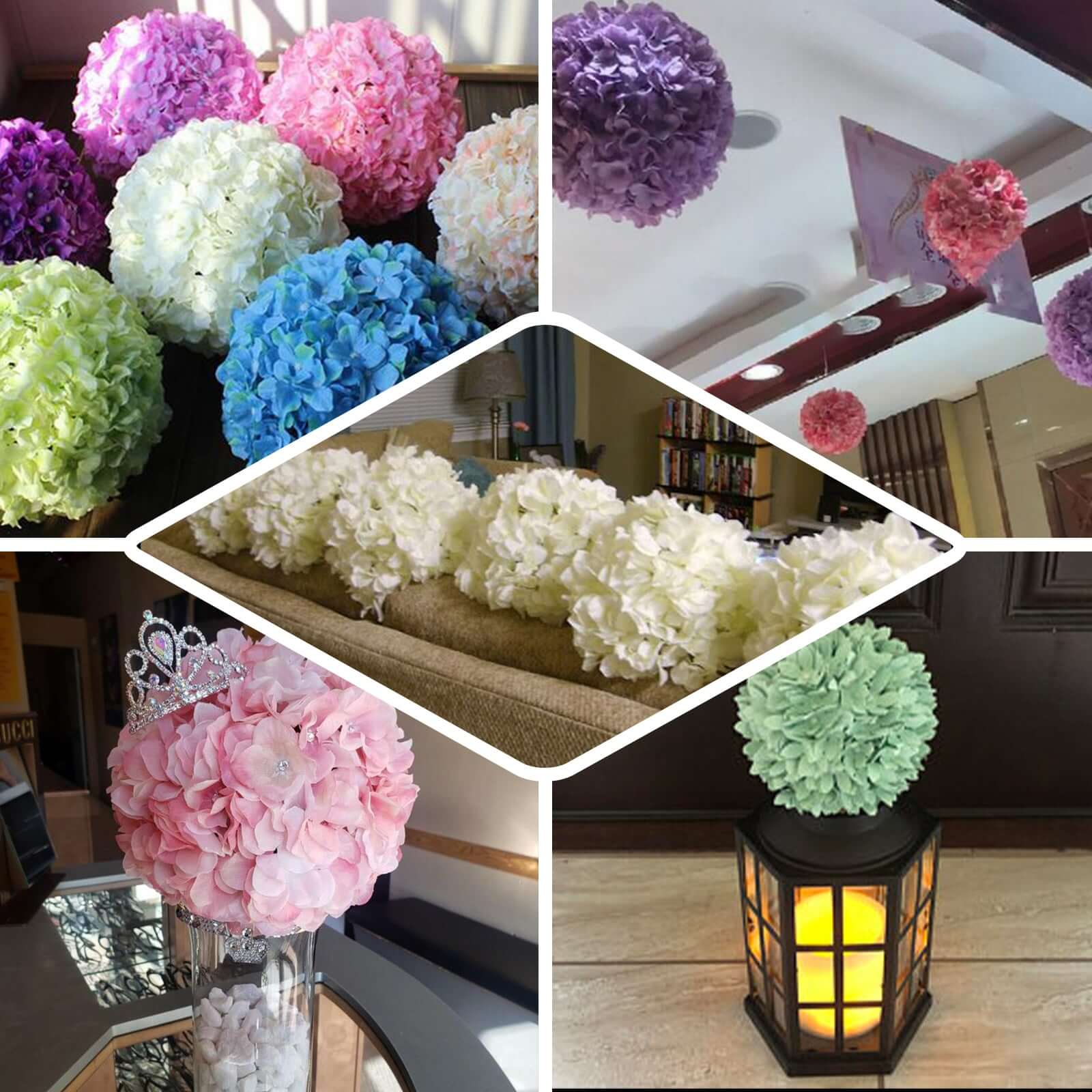4 Pack White Artificial Silk Hydrangea Kissing Flower Balls 7" - Image 5