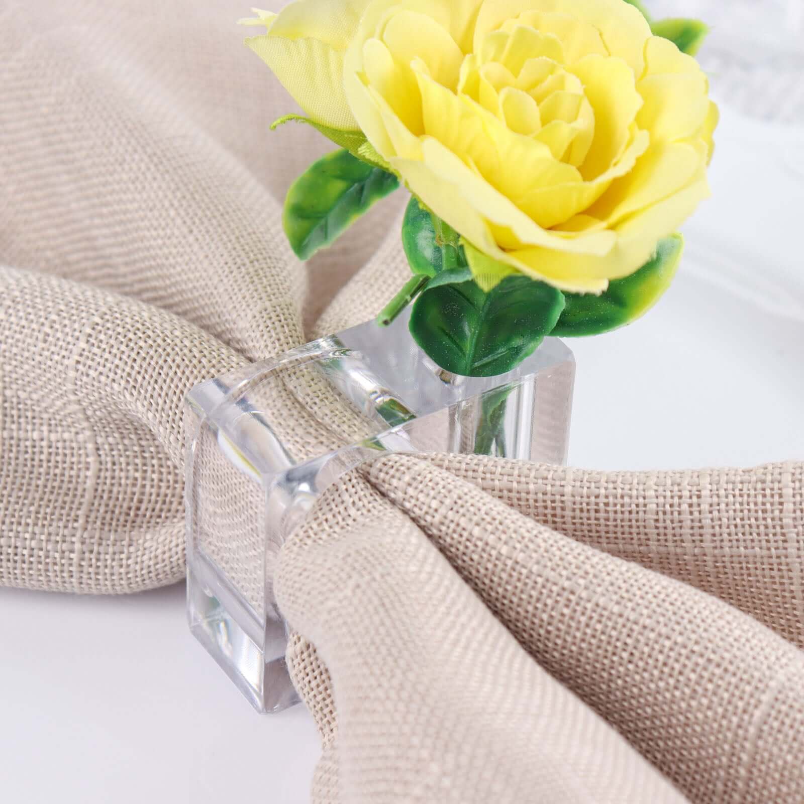 4-Pack Acrylic Napkin Rings 2-in-1 Mini Bud Vase Square Clear - Flower Napkin Holders for Table Decor - Image 10