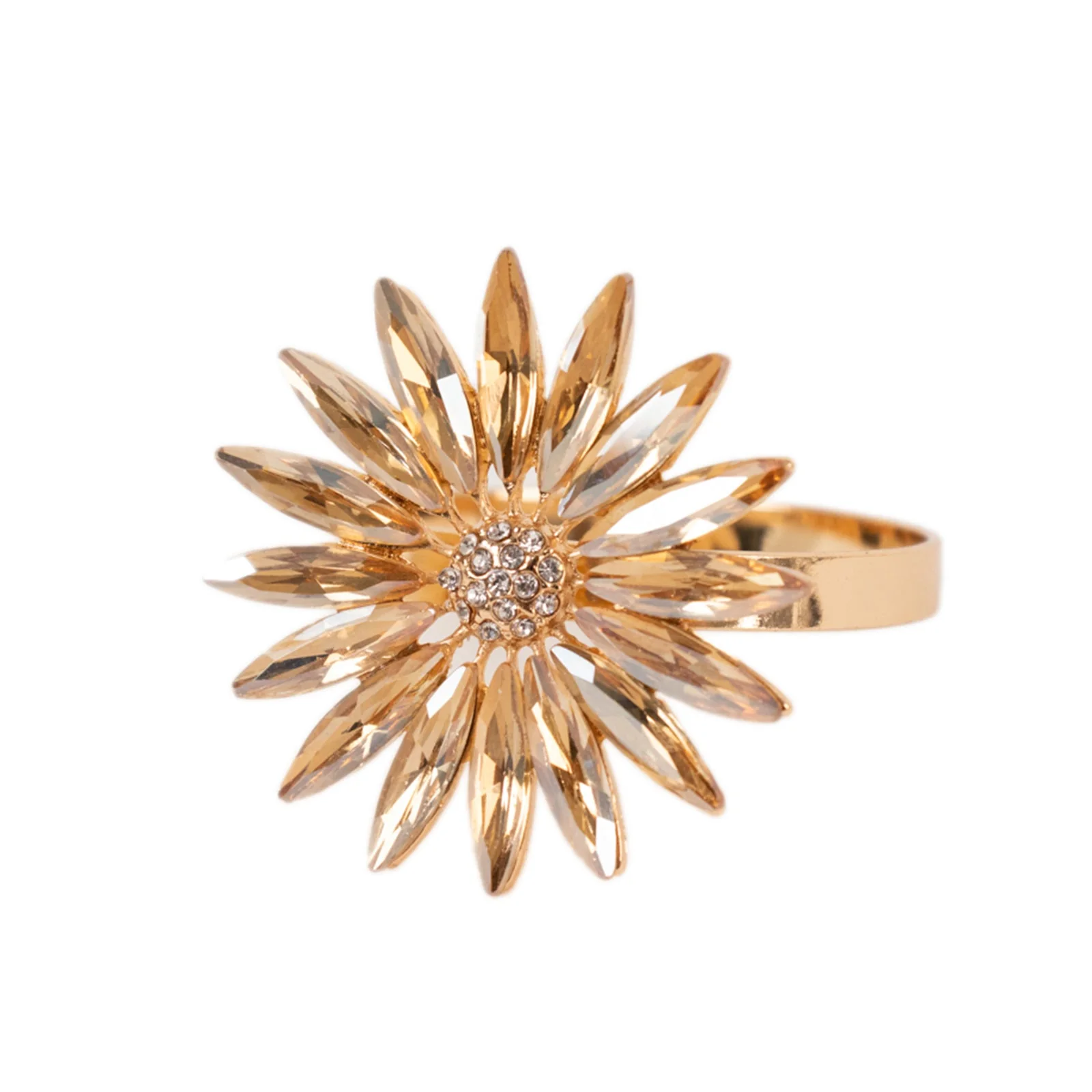 4 Pack Amber Gold Daisy Floral Metal Napkin Rings with Rhinestone Accents, Decorative Napkin Holders - 2" - Image 6