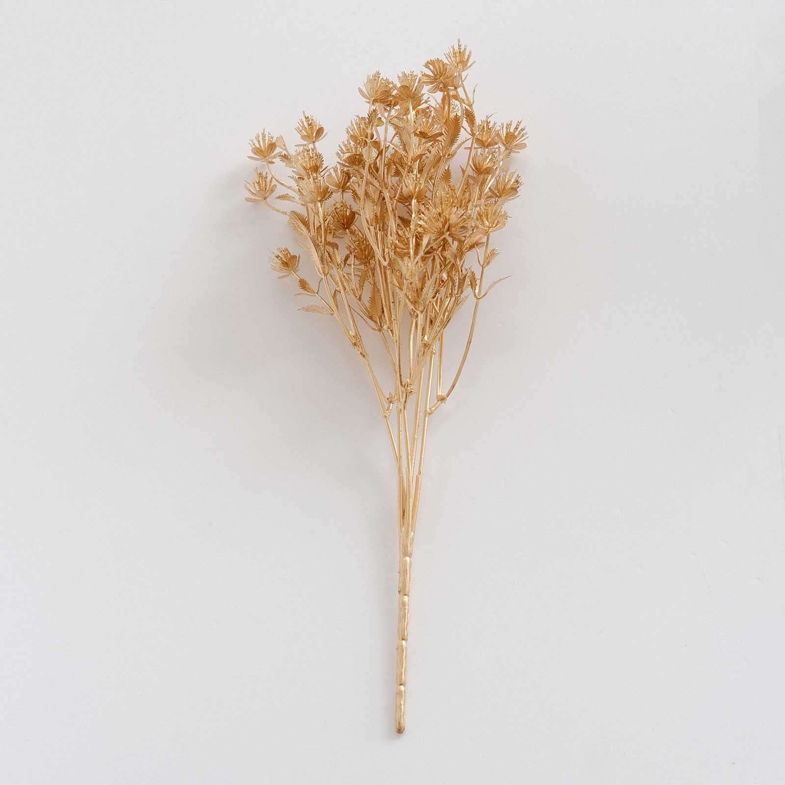 4-Pack Artificial Baby's Breath Flower Bouquet 13" Metallic Gold - Image 10