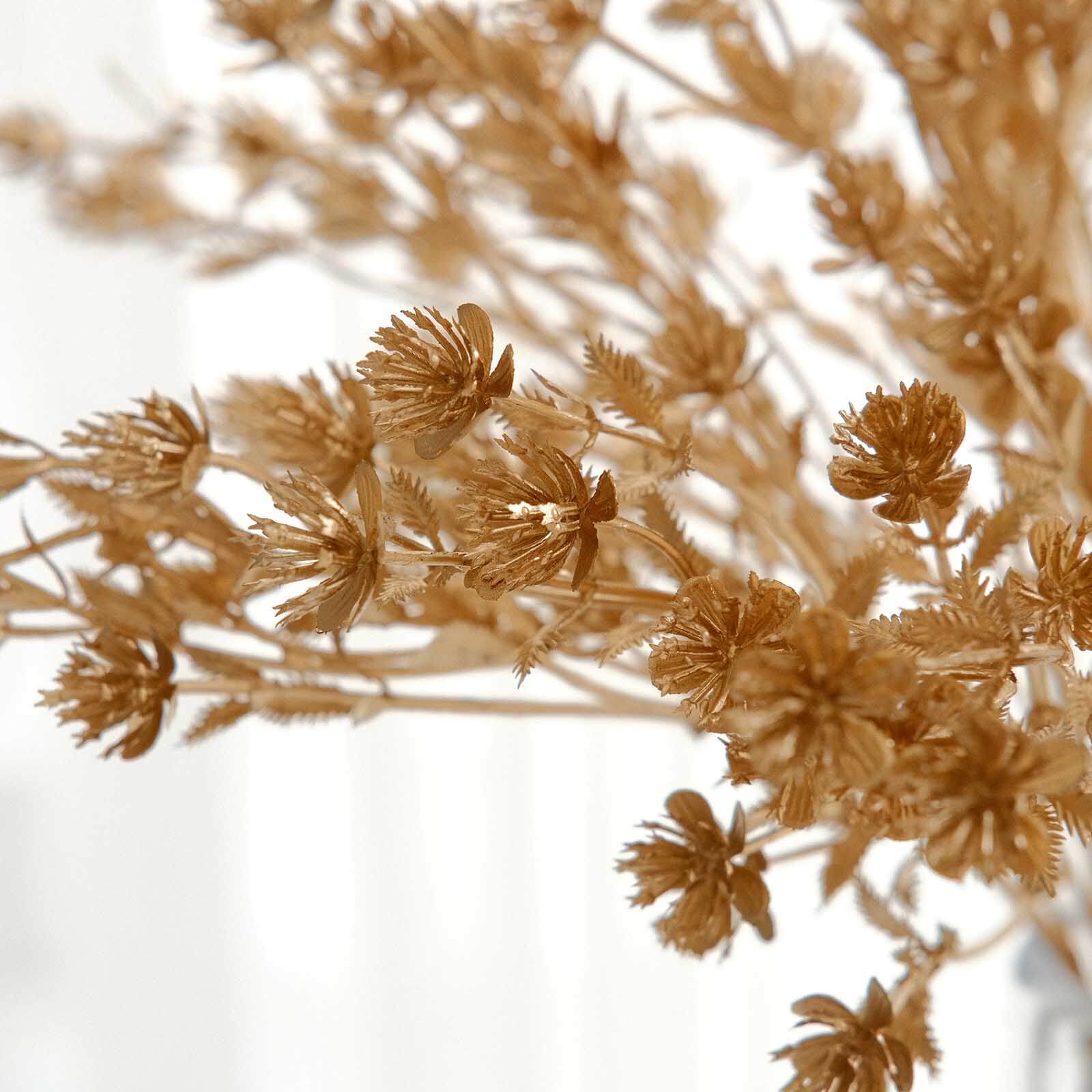 4-Pack Artificial Baby's Breath Flower Bouquet 13" Metallic Gold - Image 2