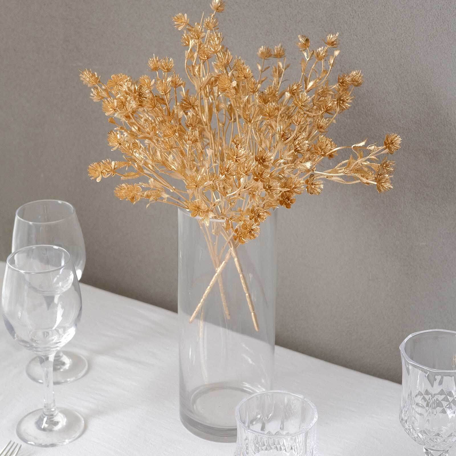 4-Pack Artificial Baby's Breath Flower Bouquet 13" Metallic Gold - Image 4