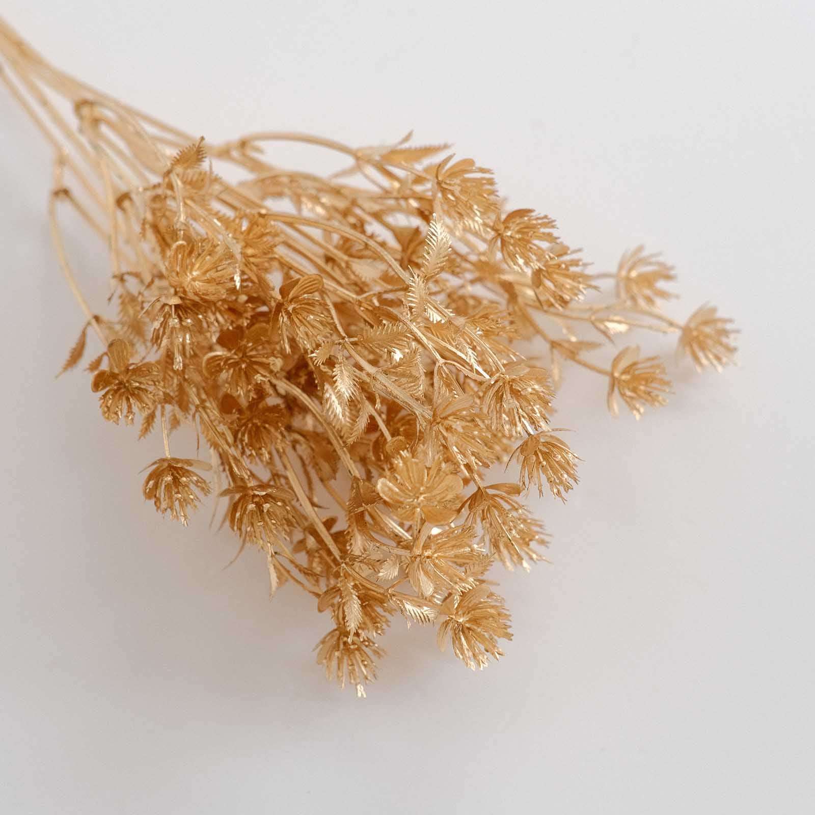 4-Pack Artificial Baby's Breath Flower Bouquet 13" Metallic Gold - Image 6