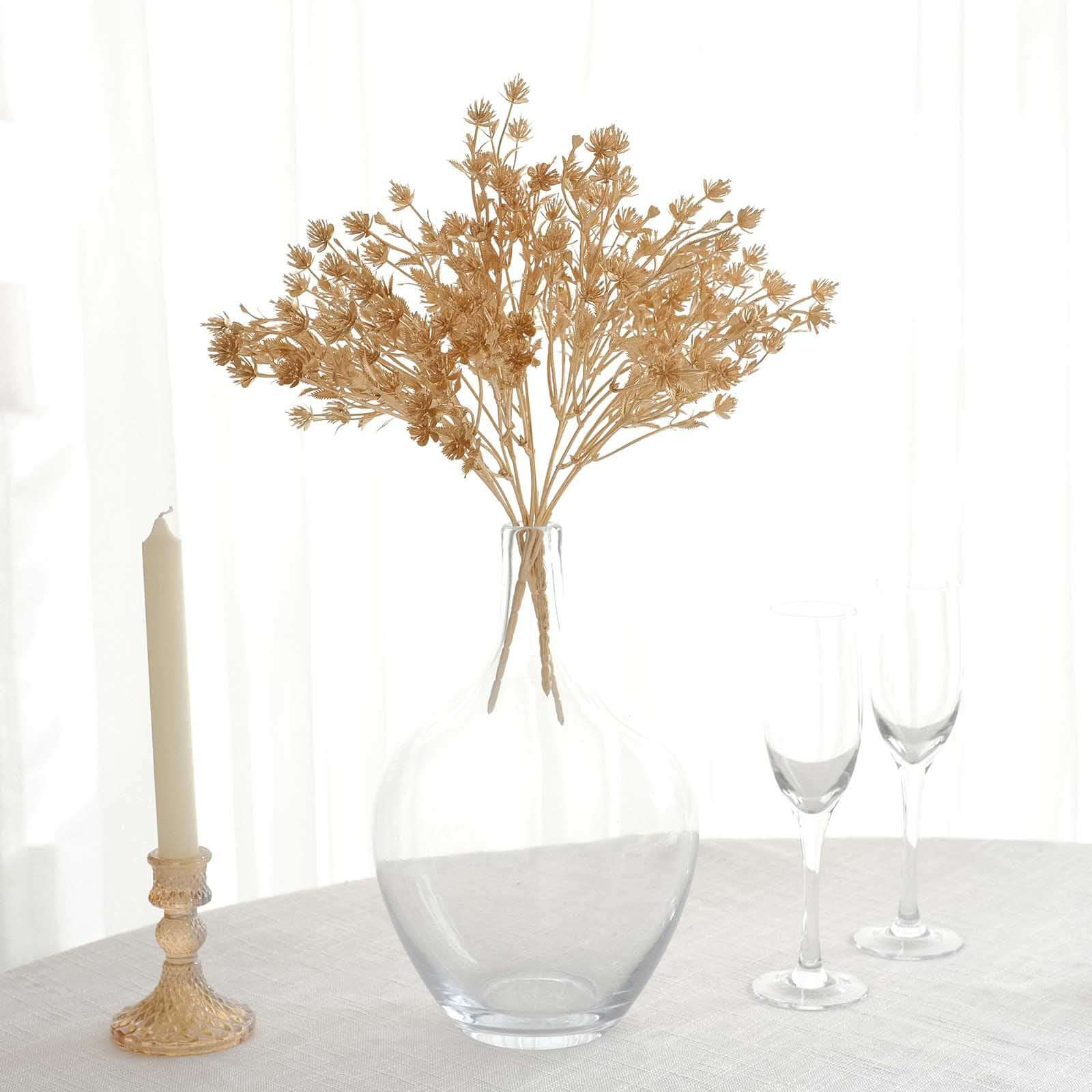 4-Pack Artificial Baby's Breath Flower Bouquet 13" Metallic Gold - Image 8