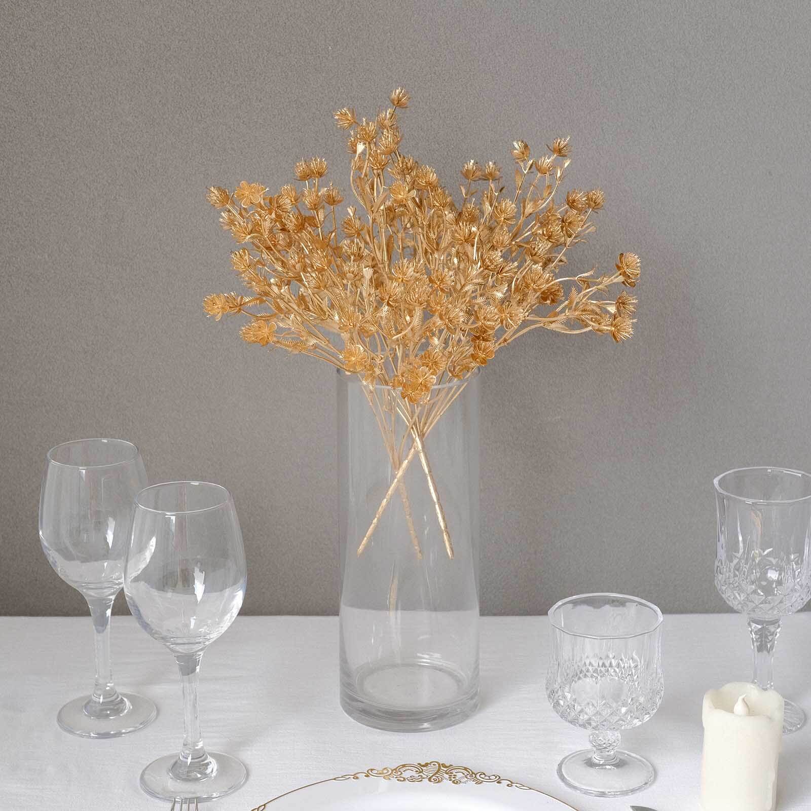 4-Pack Artificial Baby's Breath Flower Bouquet 13" Metallic Gold - Image 9
