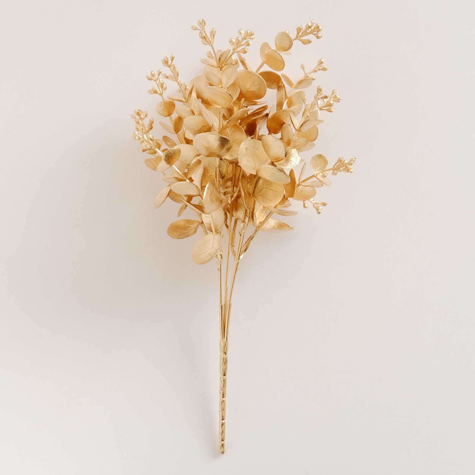 4-Pack Artificial Eucalyptus Leaves Decor 12" Metallic Gold - Image 10