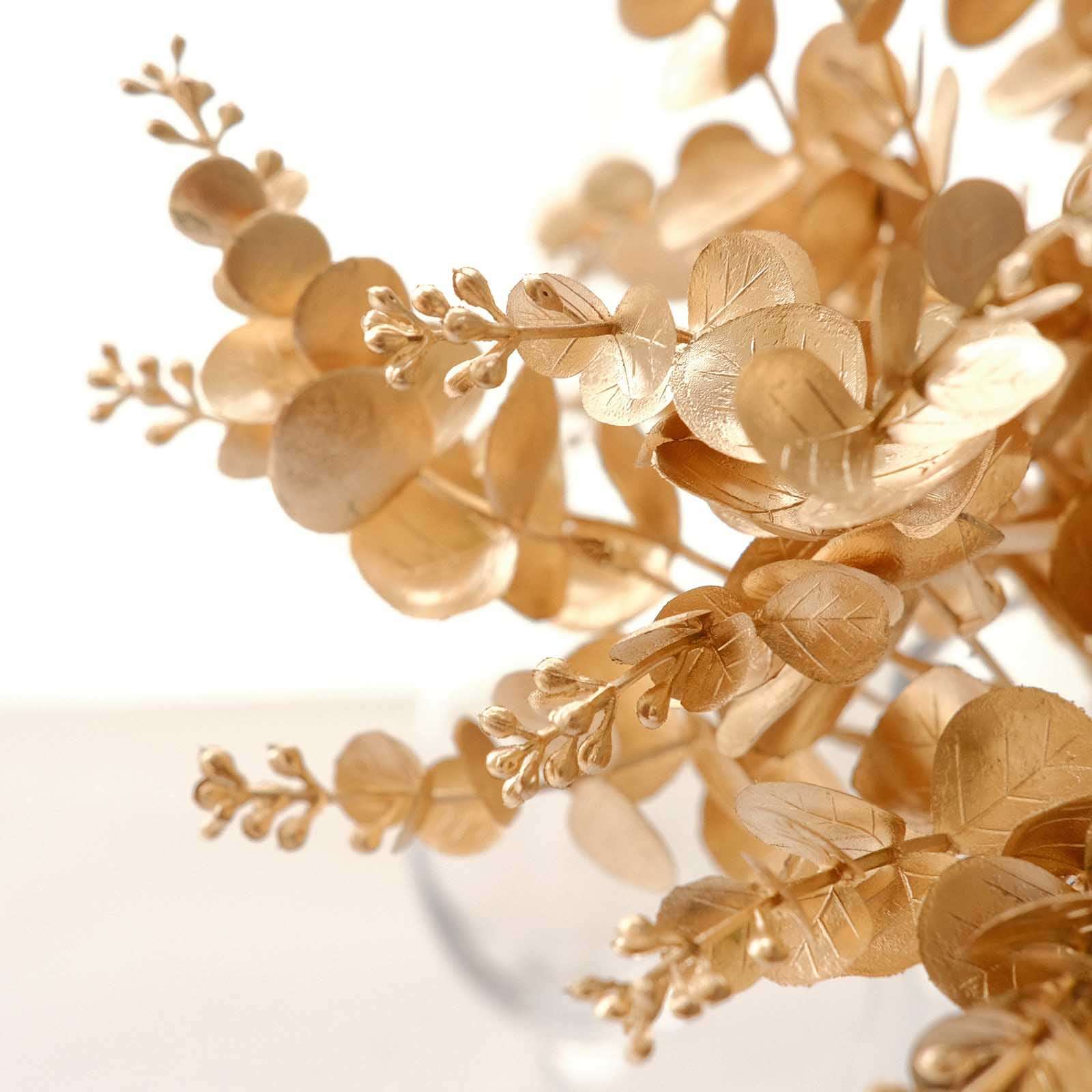 4-Pack Artificial Eucalyptus Leaves Decor 12" Metallic Gold - Image 11