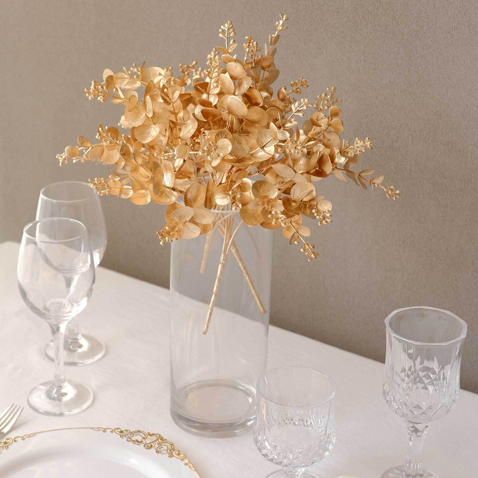 4-Pack Artificial Eucalyptus Leaves Decor 12" Metallic Gold - Image 4