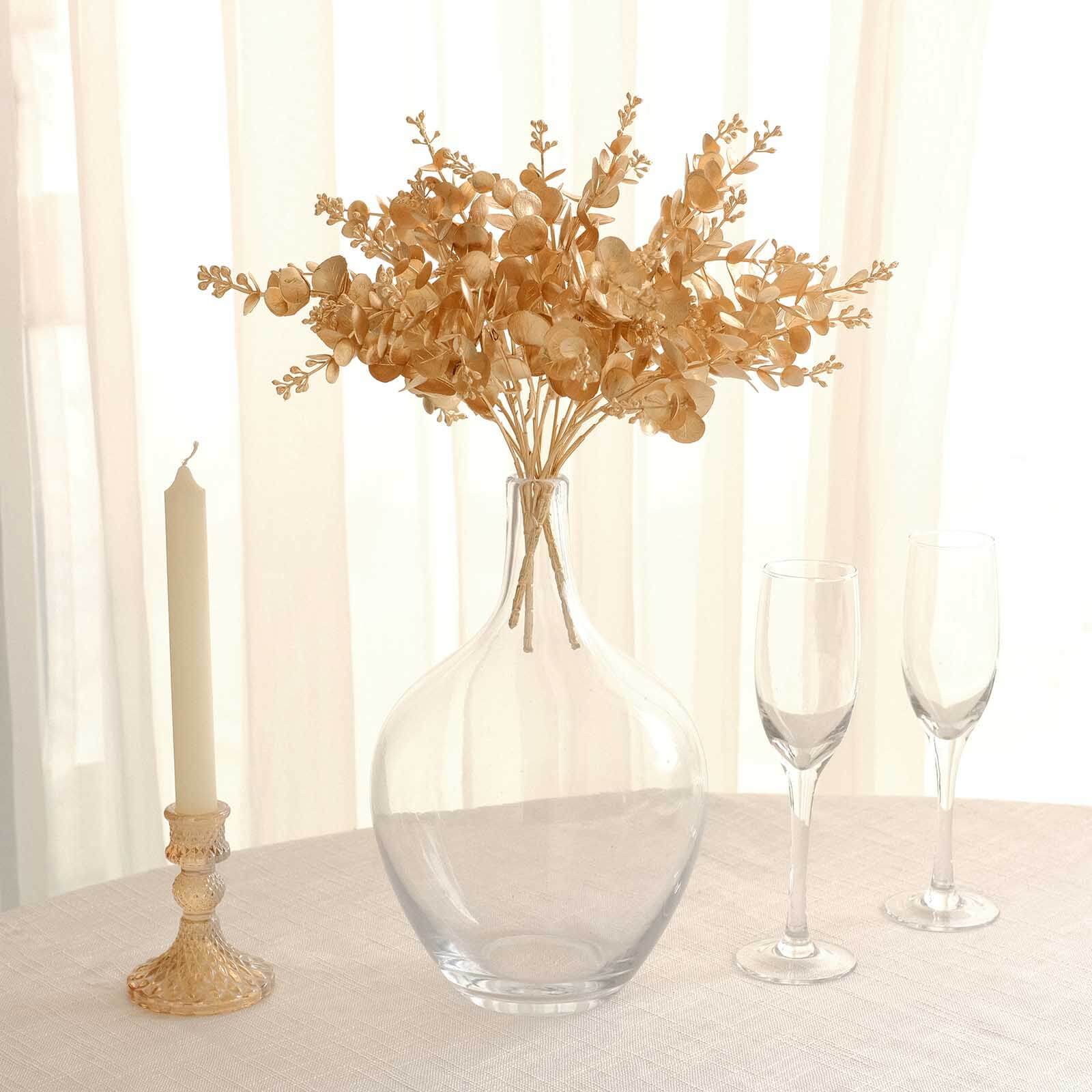 4-Pack Artificial Eucalyptus Leaves Decor 12" Metallic Gold - Image 5