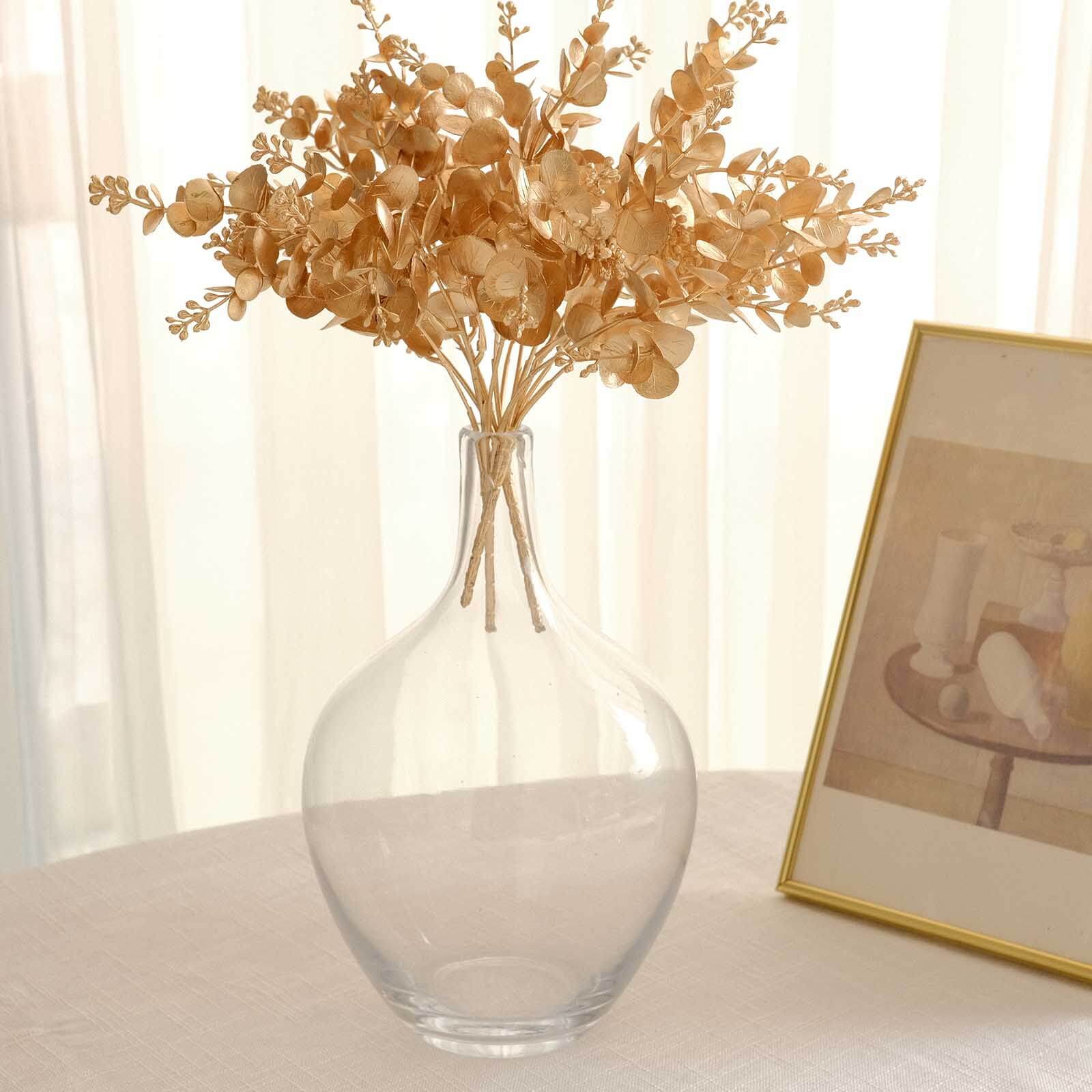 4-Pack Artificial Eucalyptus Leaves Decor 12" Metallic Gold - Image 6