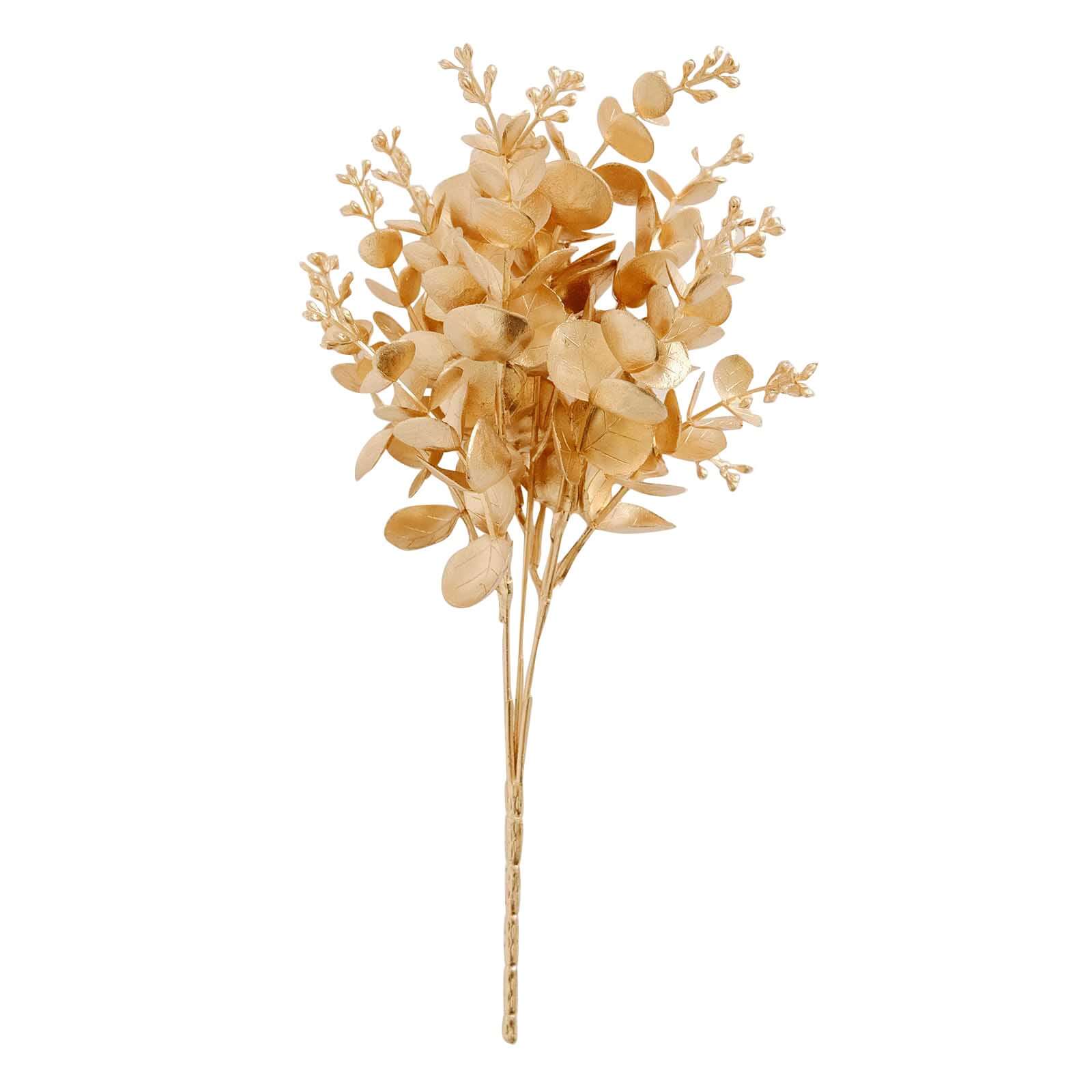 4-Pack Artificial Eucalyptus Leaves Decor 12" Metallic Gold - Image 7