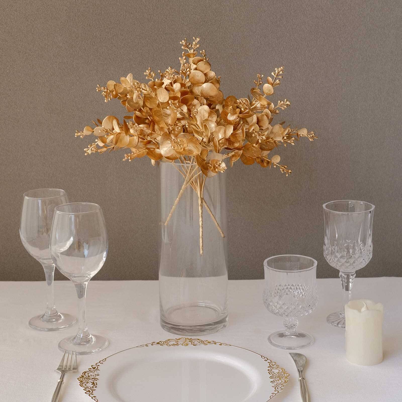 4-Pack Artificial Eucalyptus Leaves Decor 12" Metallic Gold - Image 8
