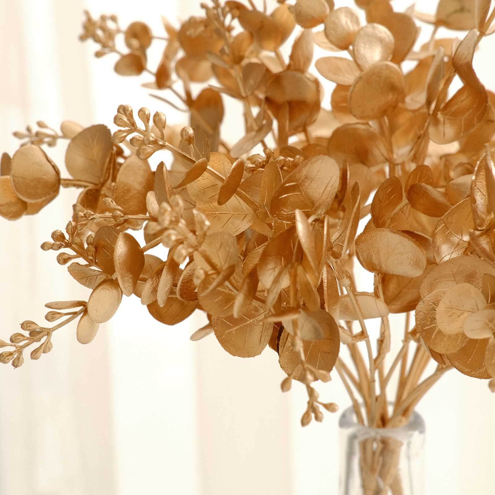 4-Pack Artificial Eucalyptus Leaves Decor 12" Metallic Gold - Image 9