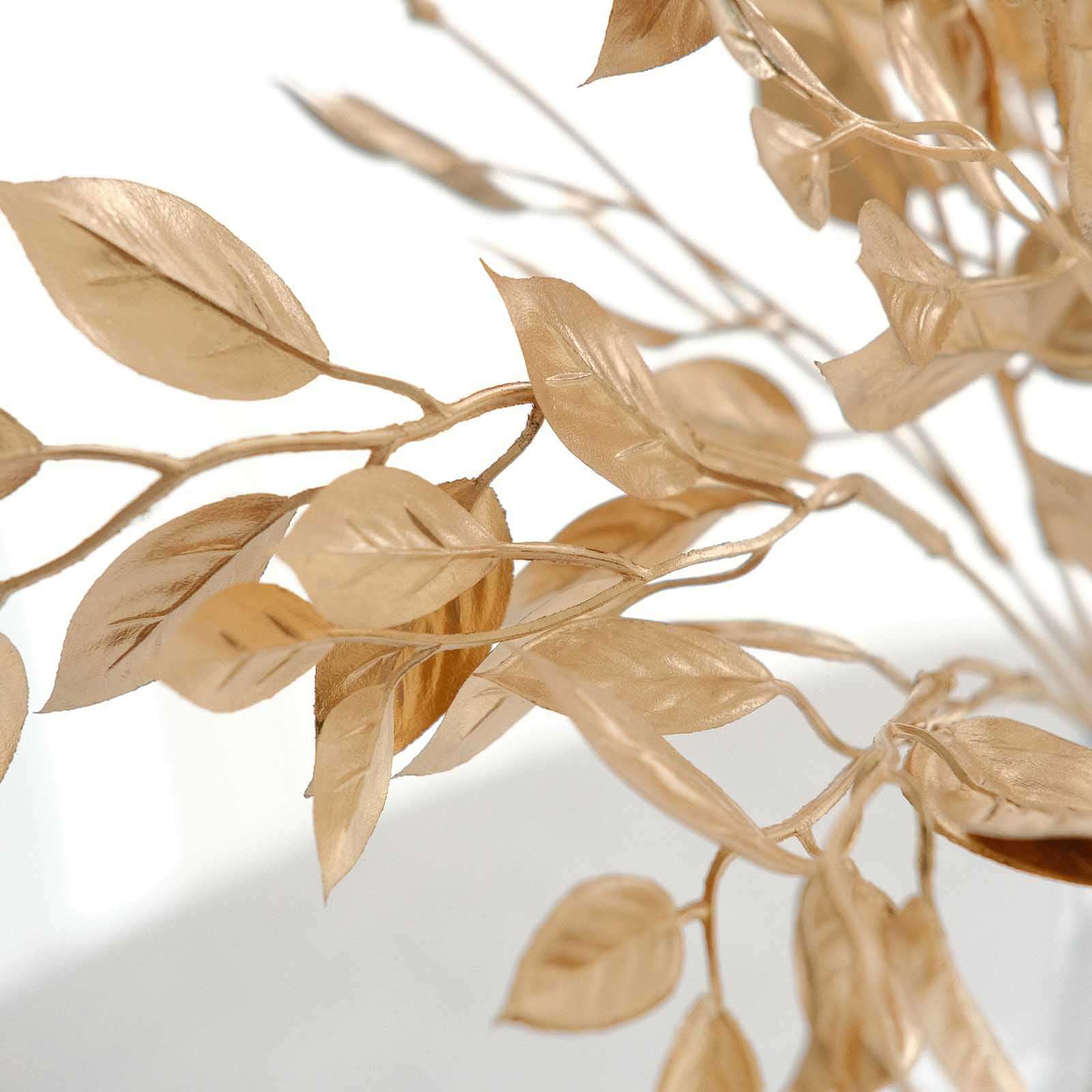 4-Pack Artificial Italian Ruscus Leaves Branches 14" Metallic Gold - Image 2