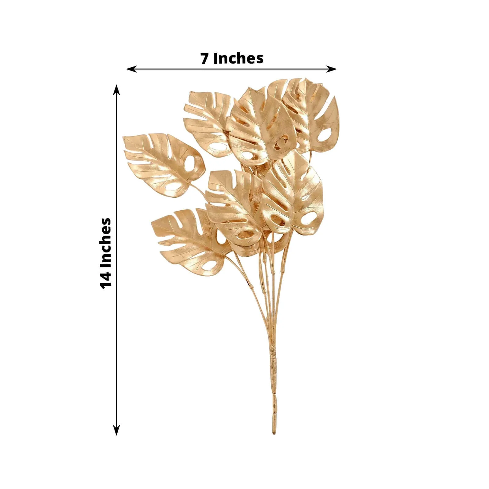4-Pack Artificial Monstera Leaves Bushes 14" Metallic Gold - Lush Hawaiian Luau Jungle Themed Tropical Palm Leaf Decor Floral Accent - Image 3