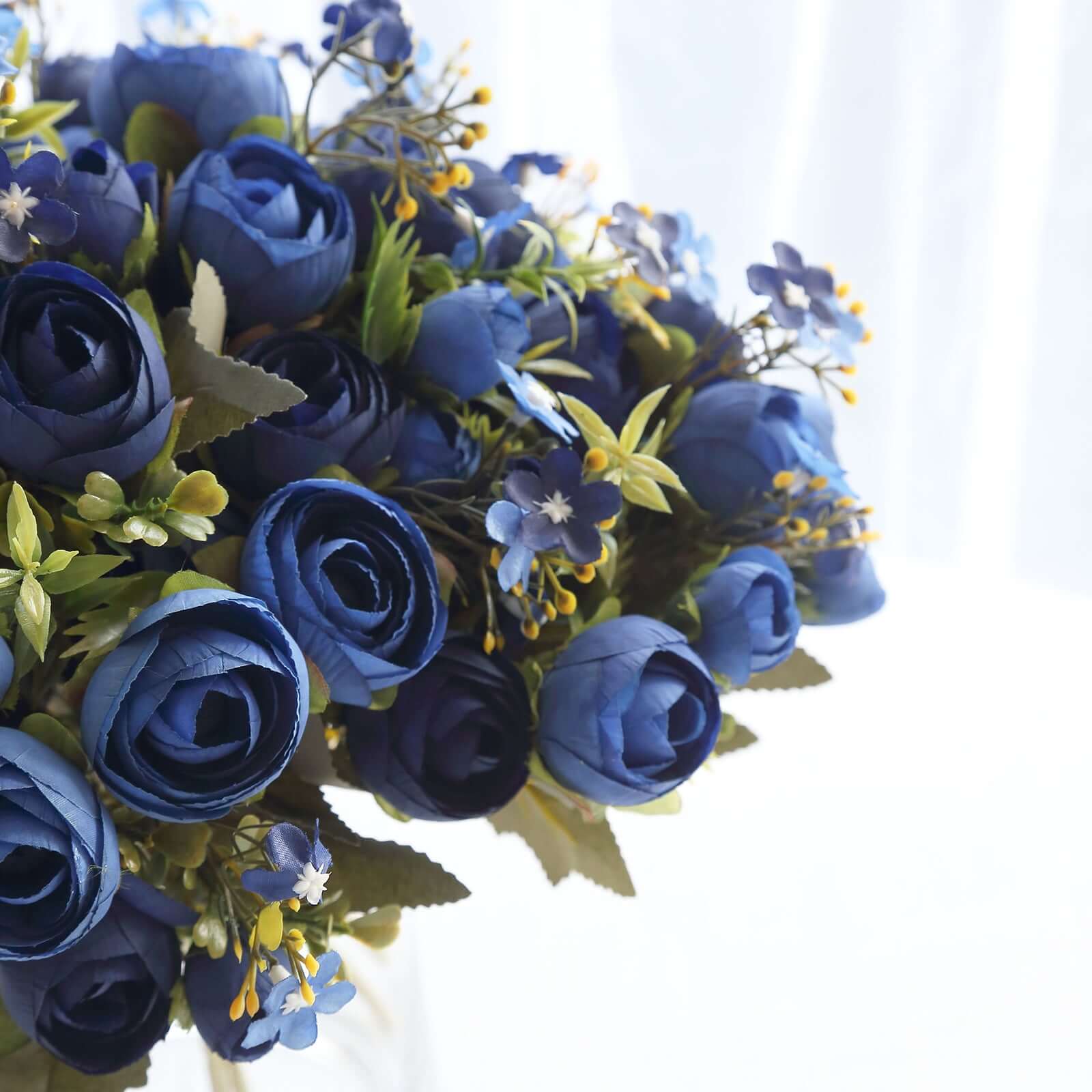 4 Pack Artificial Navy Blue Mini Ranunculus Silk Flower Arrangements, Faux Buttercup Floral Bouquets - 12" - Image 2