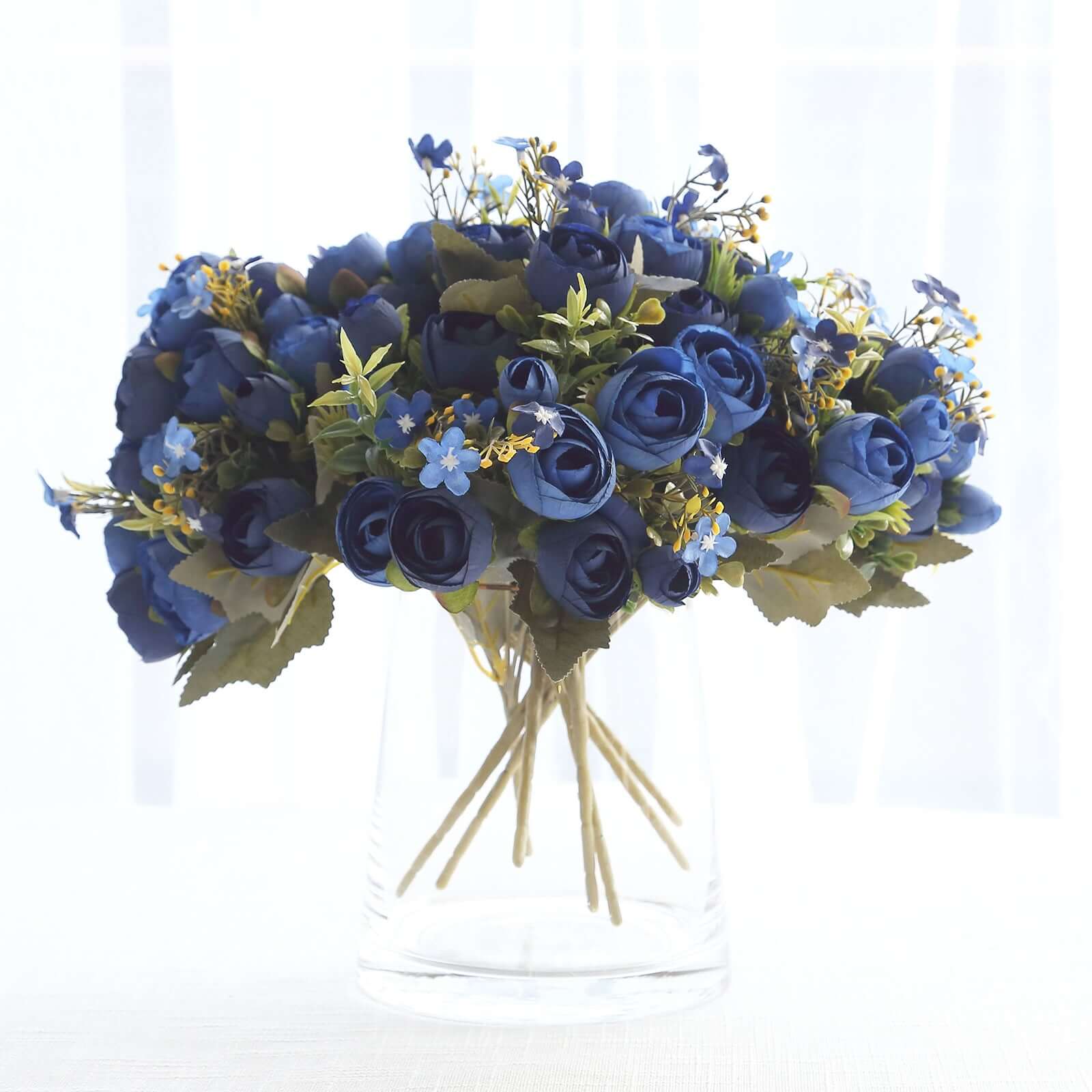 4 Pack Artificial Navy Blue Mini Ranunculus Silk Flower Arrangements, Faux Buttercup Floral Bouquets - 12" - Image 8