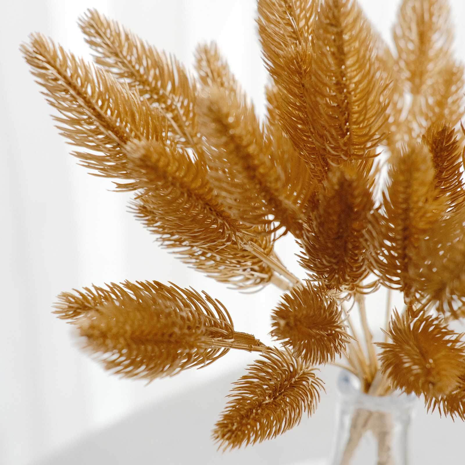 4-Pack Artificial Pine Branches 11" Metallic Gold - Faux Flexible Pine Needle Sprigs Floral Sprays for Festive Weddings Holiday Parties & Home Accents