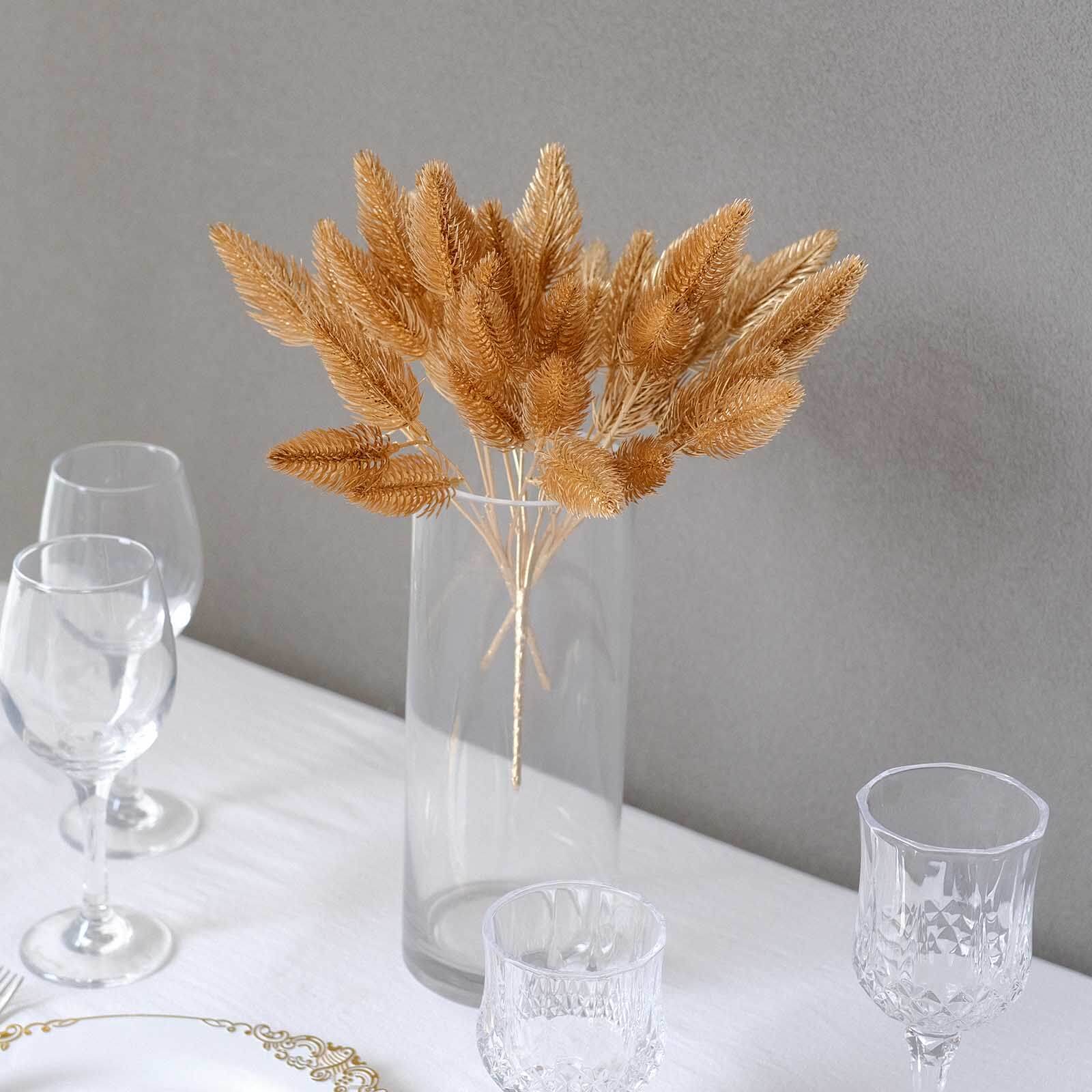 4-Pack Artificial Pine Branches 11" Metallic Gold - Faux Flexible Pine Needle Sprigs Floral Sprays for Festive Weddings Holiday Parties & Home Accents - Image 10