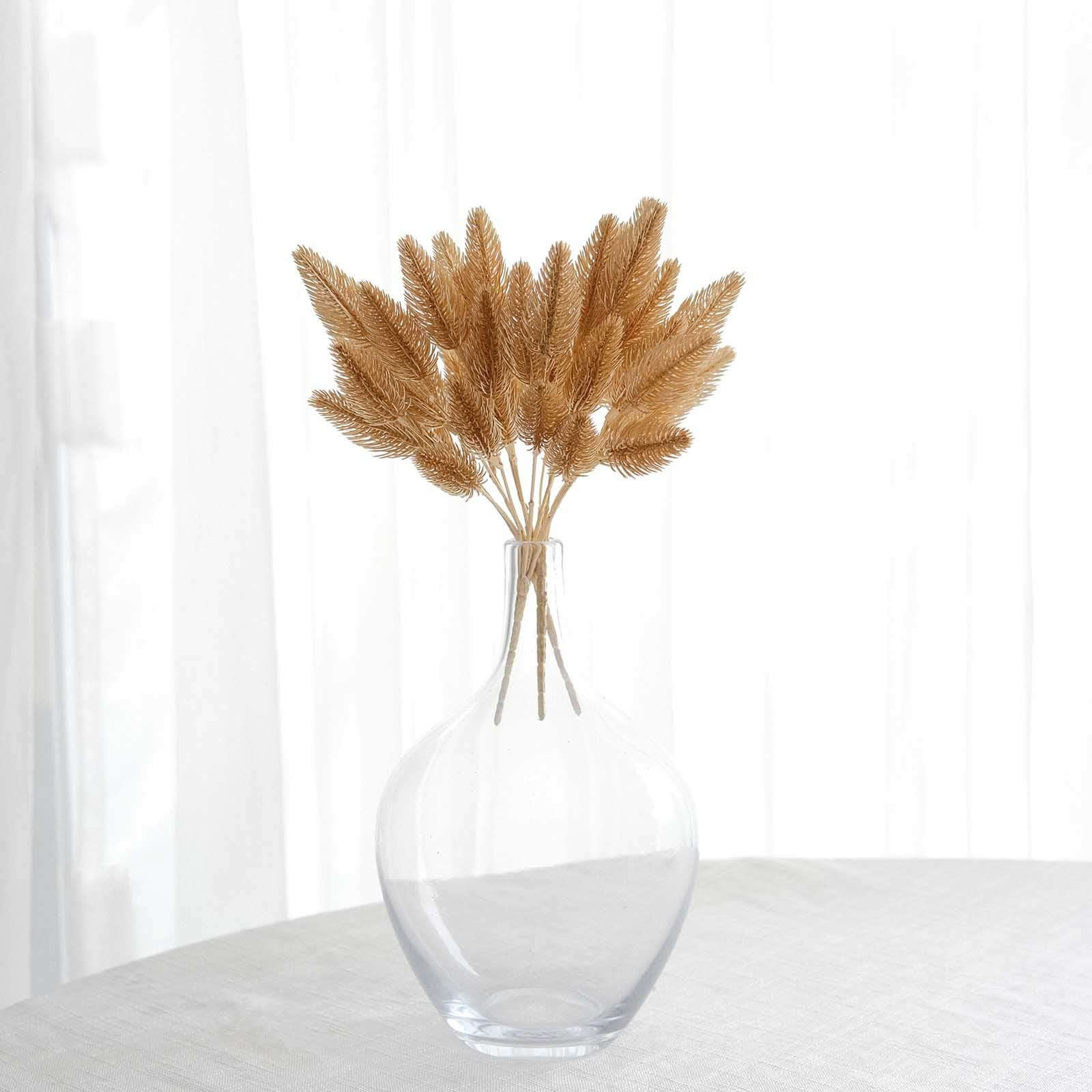 4-Pack Artificial Pine Branches 11" Metallic Gold - Faux Flexible Pine Needle Sprigs Floral Sprays for Festive Weddings Holiday Parties & Home Accents - Image 6