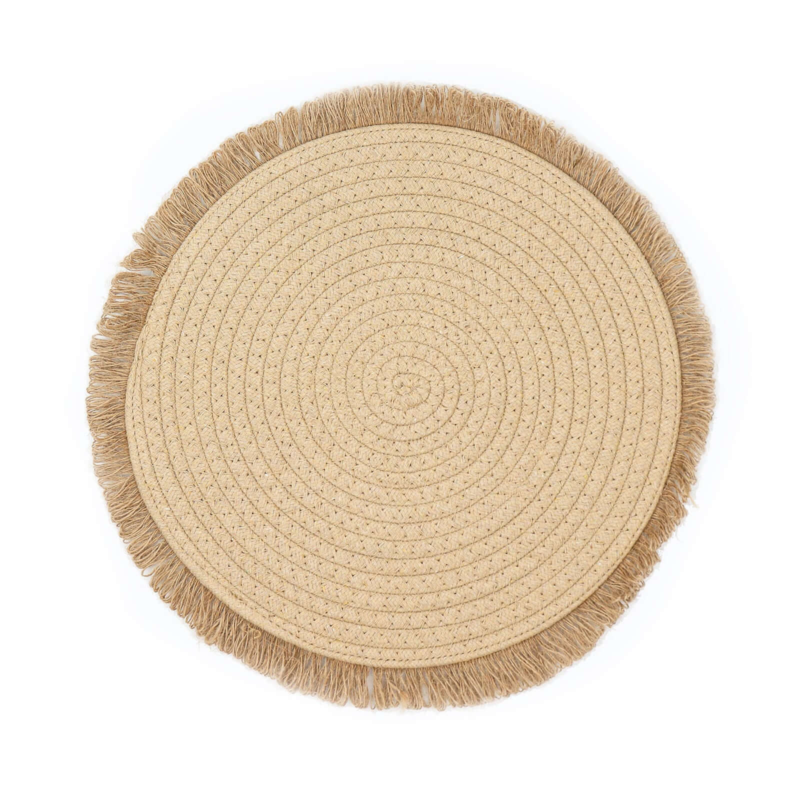 4-Pack Burlap Jute Placemats 15" Round Fringed Edge Design Natural Rustic - Farmhouse Table Mats with Trim - Image 8