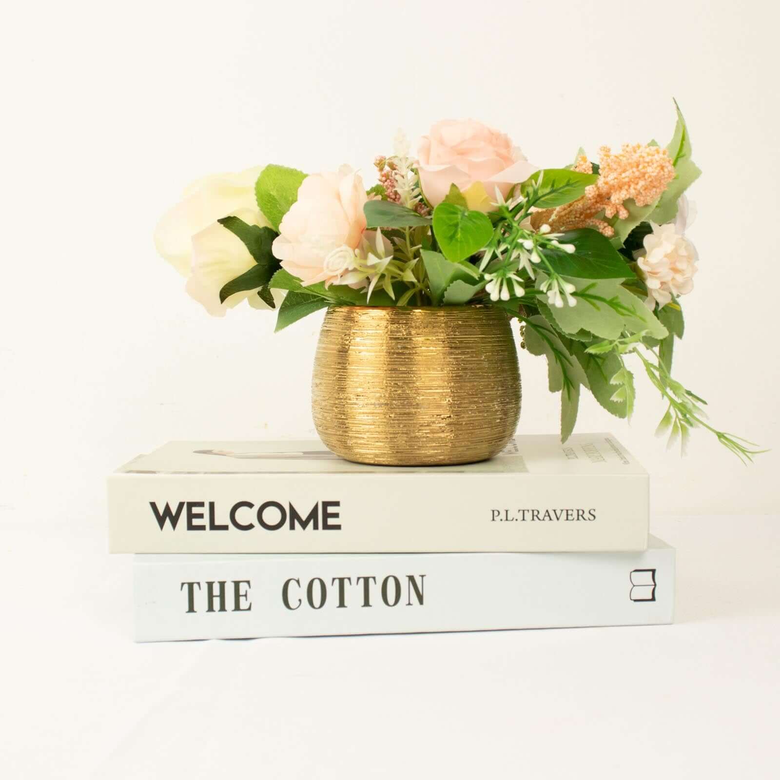 4-Pack Ceramic Flower Vase Pots 3" Textured Round Design Gold - Brushed Indoor Planters - Image 2