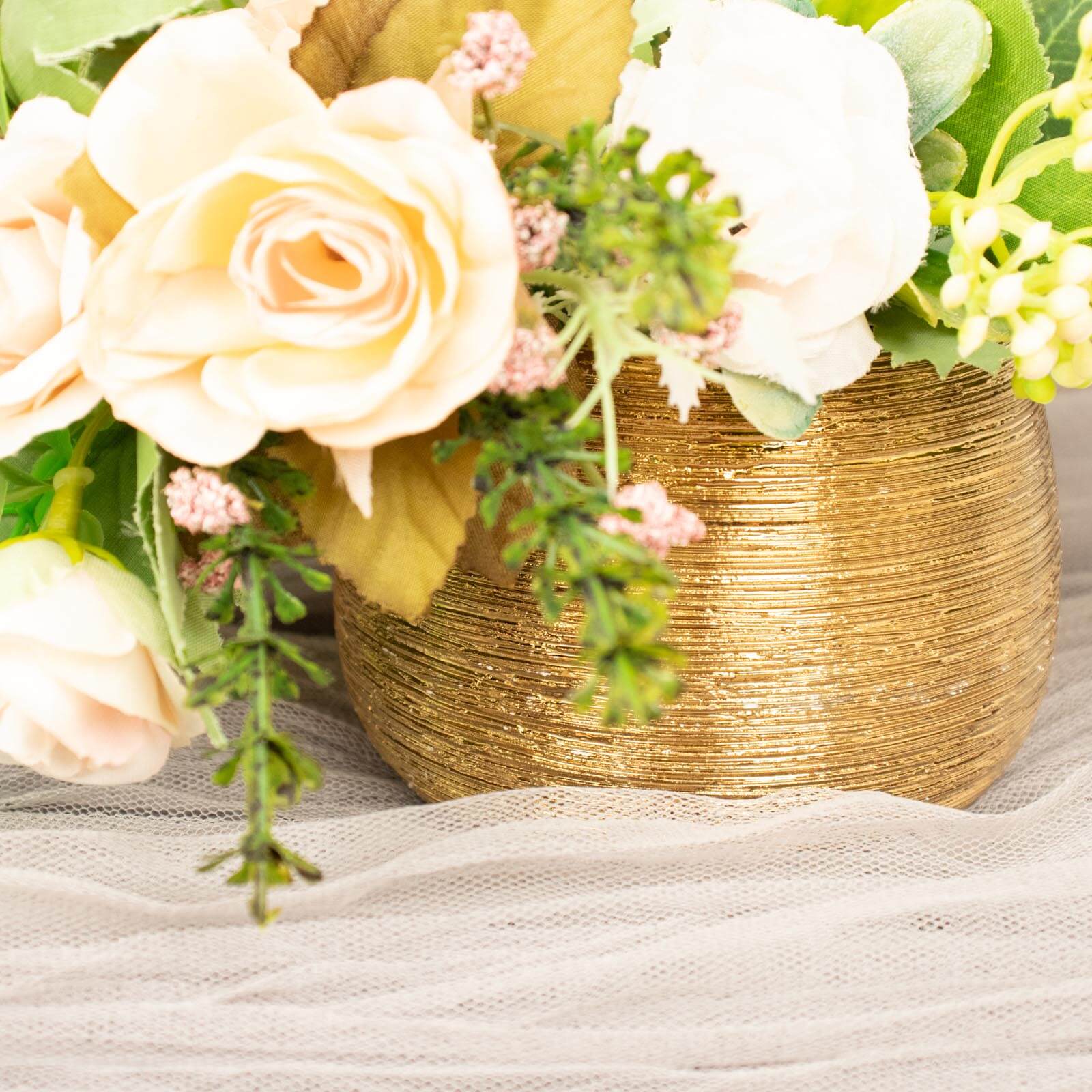4-Pack Ceramic Flower Vase Pots 3" Textured Round Design Gold - Brushed Indoor Planters - Image 6