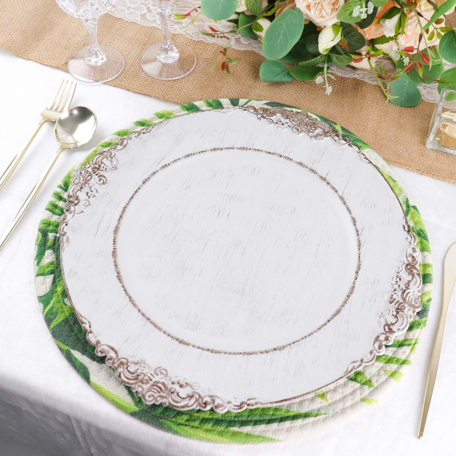 4-Pack Cotton Table Placemats 15" Round Braided Tropical Leaf Design Green - Indoor/Outdoor Dining Table Mats - Image 18