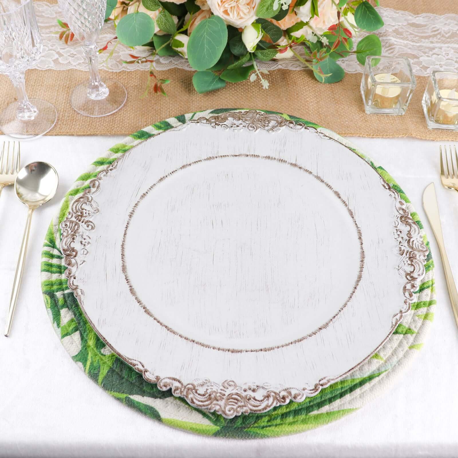 4-Pack Cotton Table Placemats 15" Round Braided Tropical Leaf Design Green - Indoor/Outdoor Dining Table Mats - Image 19