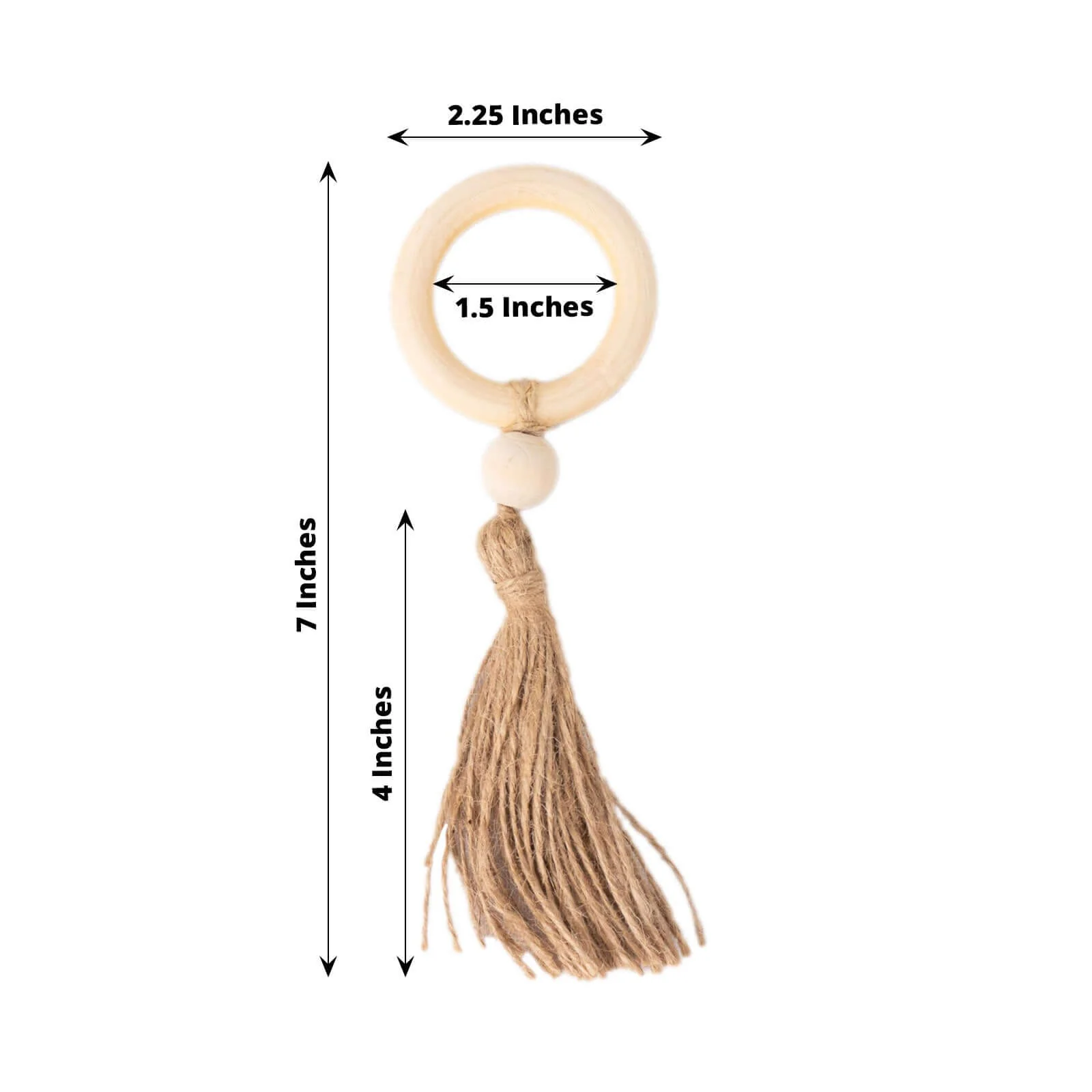 4 Pack Cream Wooden Napkin Rings with Woven Jute Beaded Tassel, Farmhouse Style Dinner Serviette Buckles - Image 3