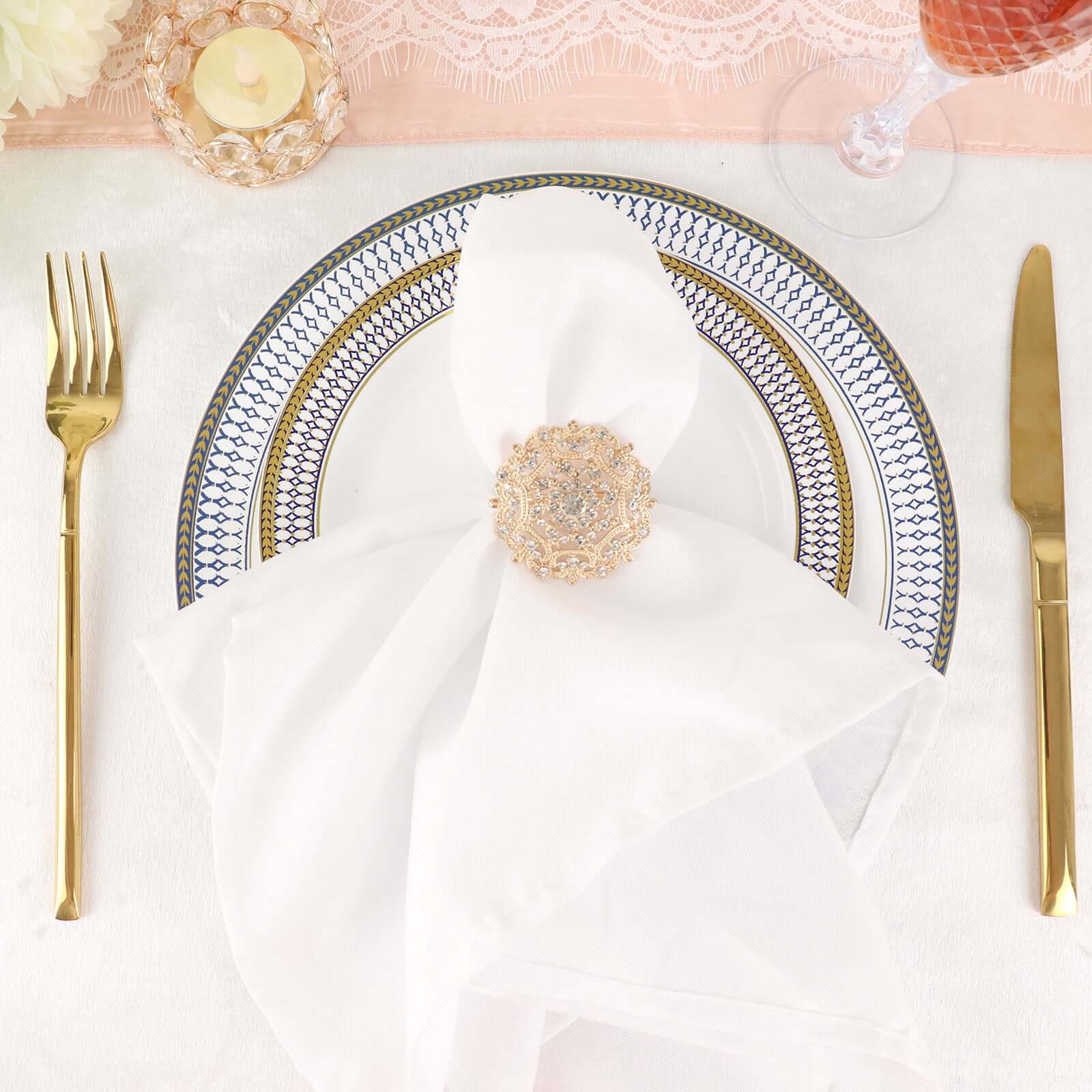 4 Pack Diamond Rhinestone Gold Metal Flower Napkin Rings, Decorative Napkin Buckle Holders - Image 6