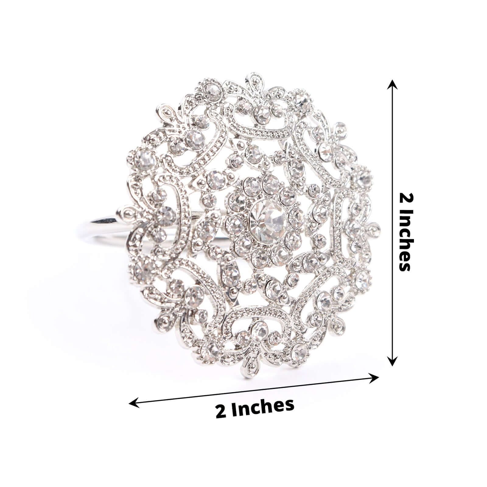 4 Pack Diamond Rhinestone Silver Metal Flower Napkin Rings, Decorative Napkin Buckle Holders - Image 3