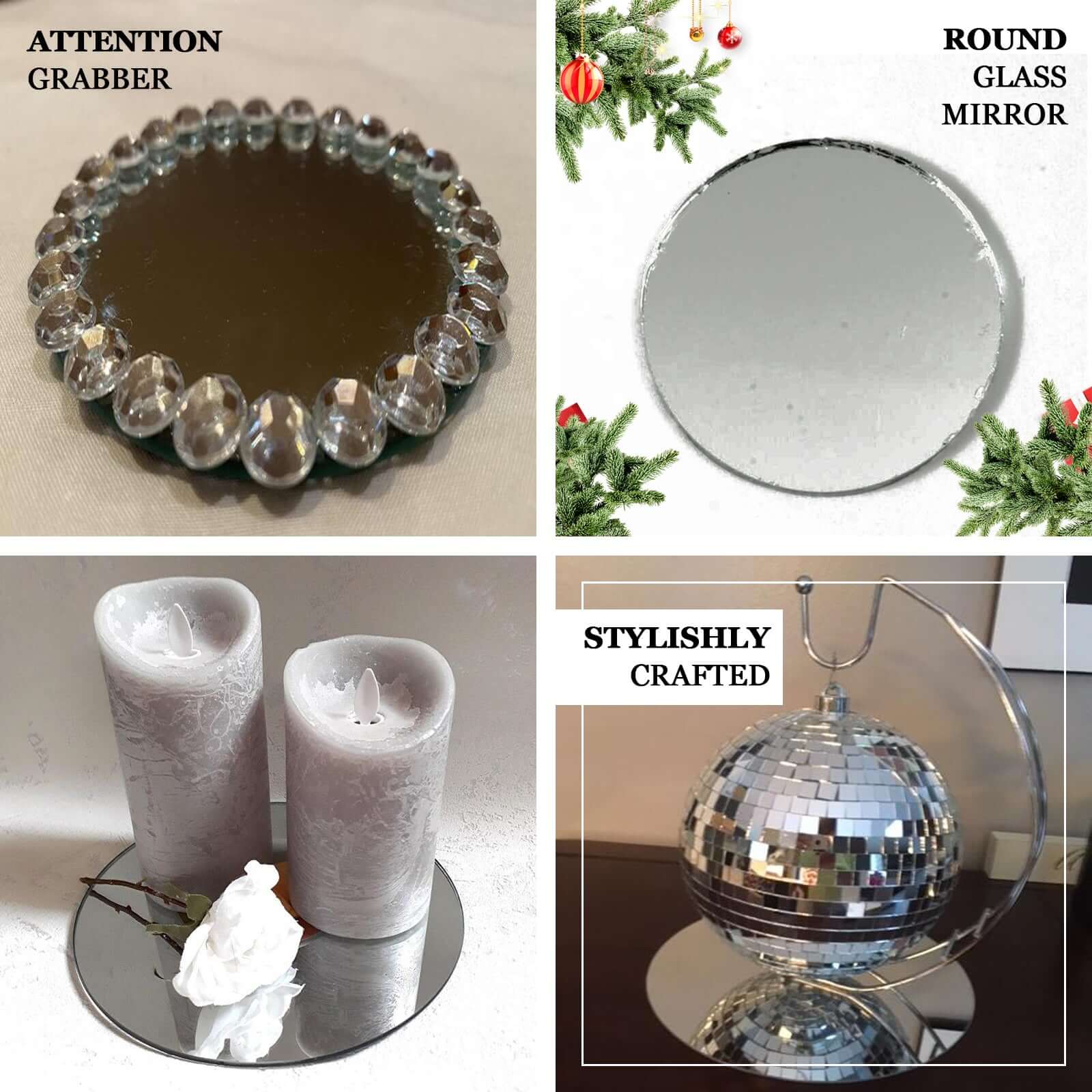 4-Pack Glass Mirror Table Centerpiece 12" Round Hanging Wall Decor - Reflective Event Decorations - Image 4