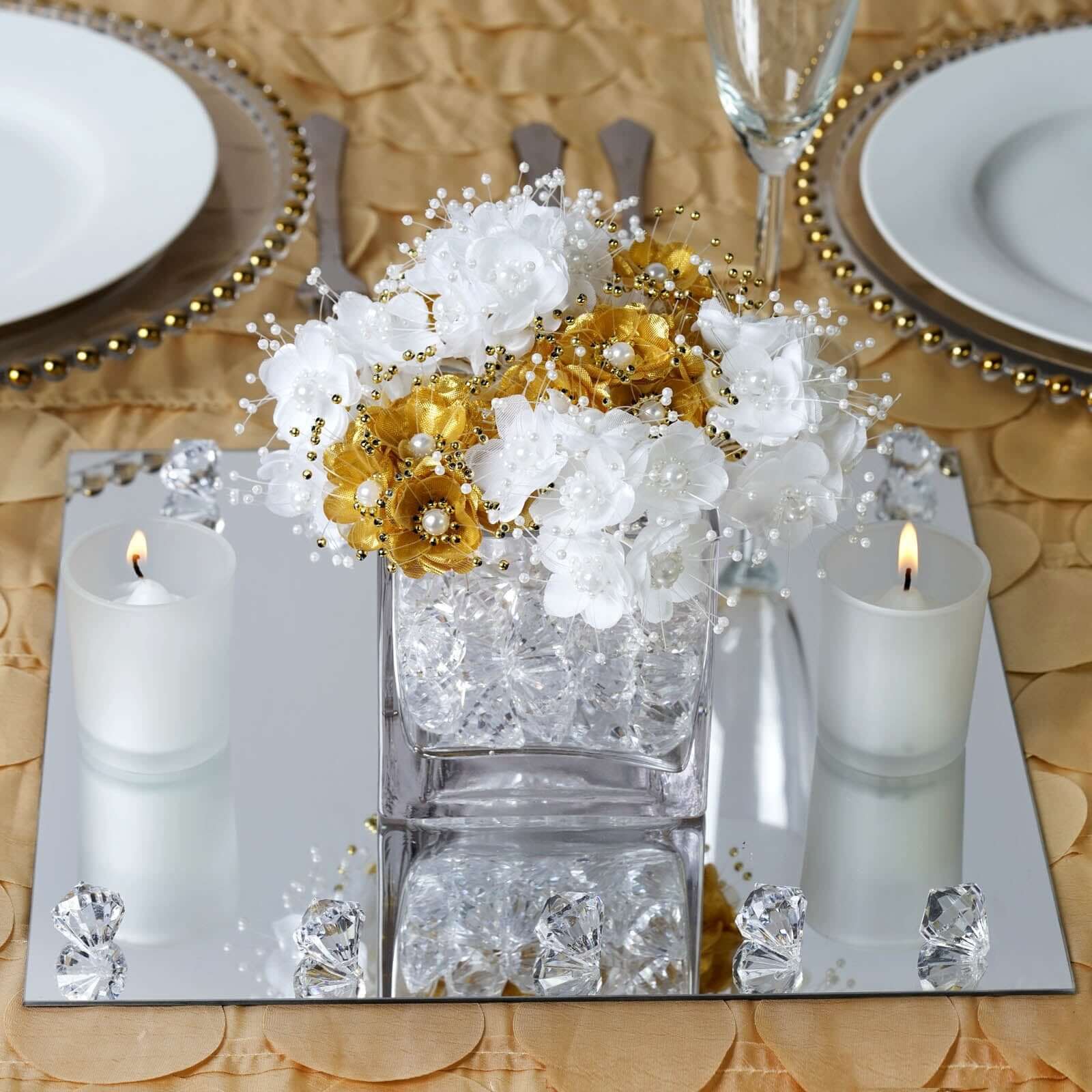 4-Pack Glass Mirror Table Centerpiece 12" Square Hanging Wall Decor - Reflective Event Decorations