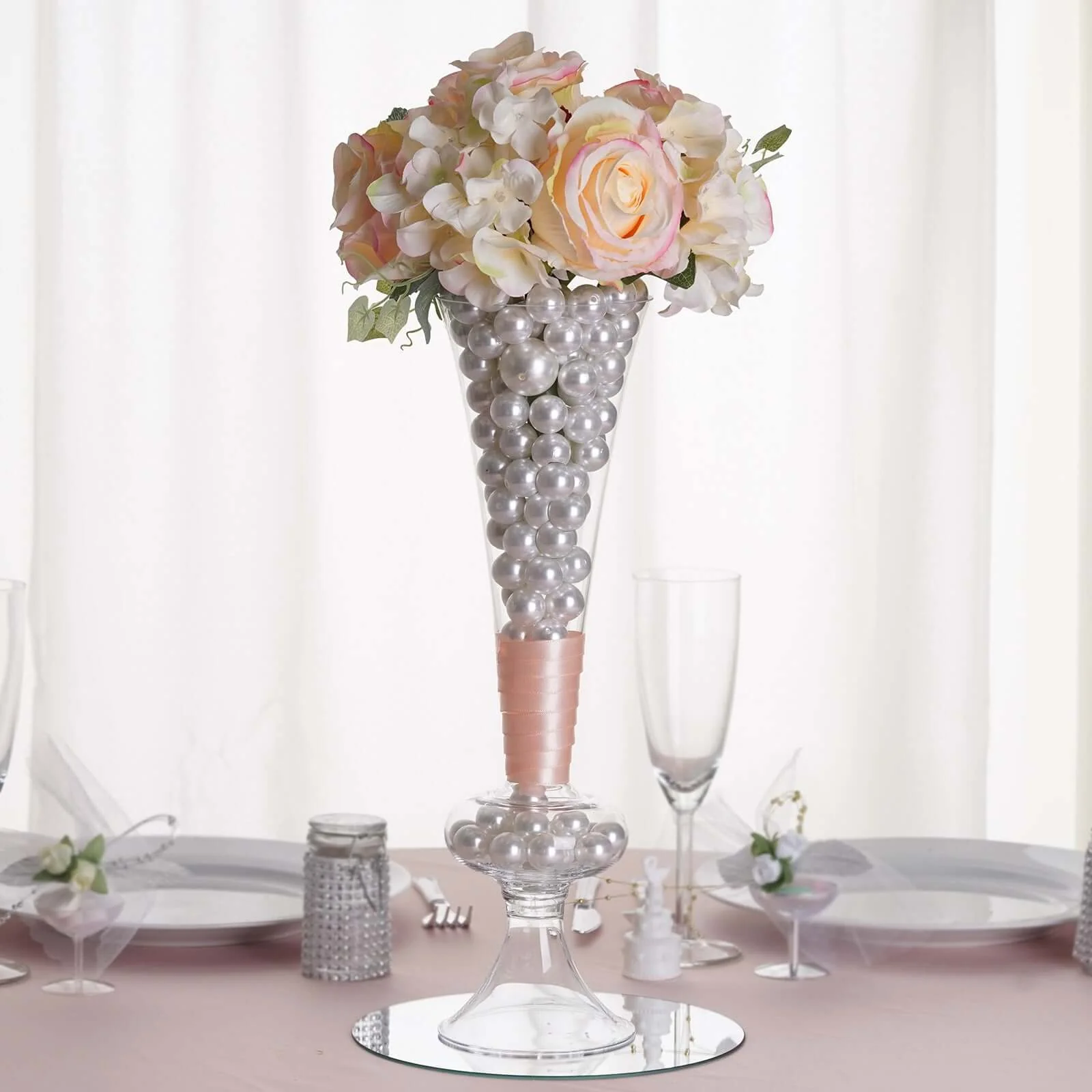4-Pack Glass Trumpet Vases Crystal Ball Design 15" Clear - Reversible Centerpieces for Weddings - Image 7