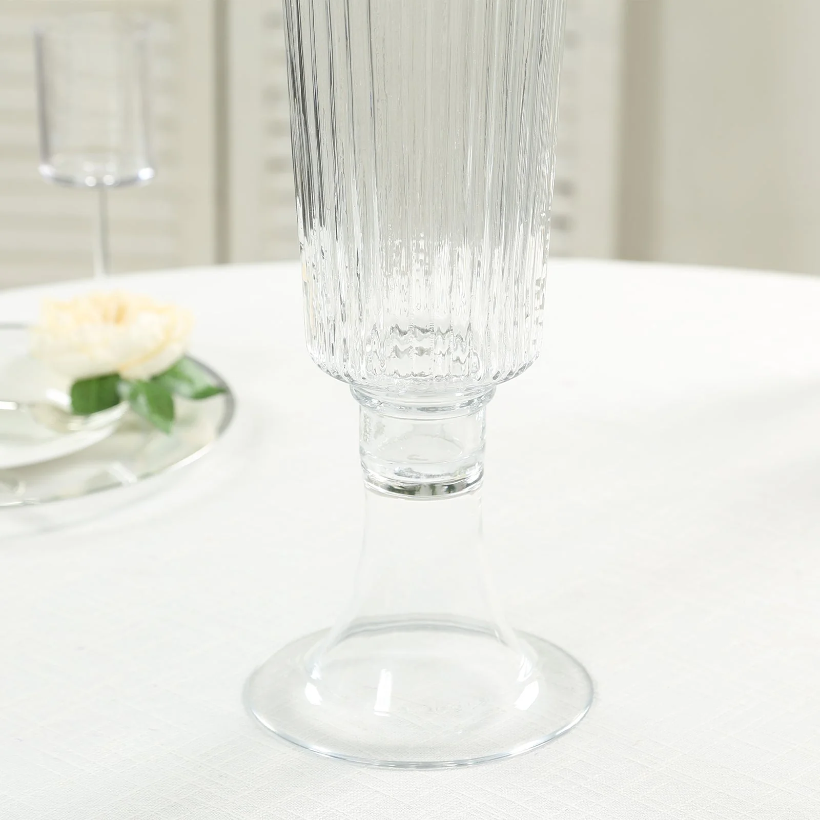 4-Pack Glass Trumpet Vases Ribbed Design 26" Clear - Heavy Duty Floral Wedding Centerpieces - Image 6