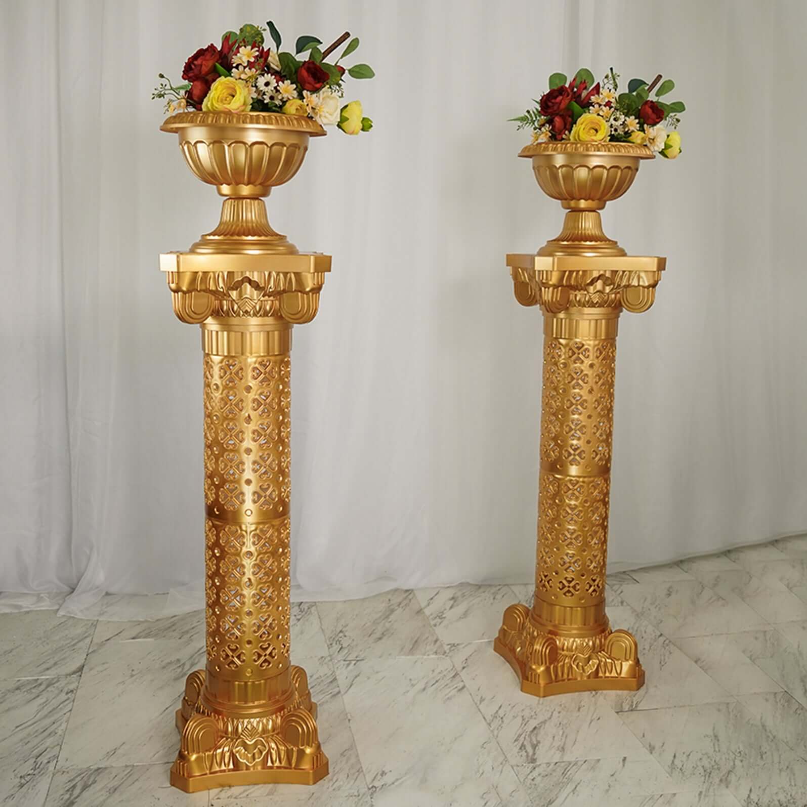 4 Pack Gold Crafted Venetian Inspired Pedestal Stand Plant Pillar PVC 40" Tall - Image 2