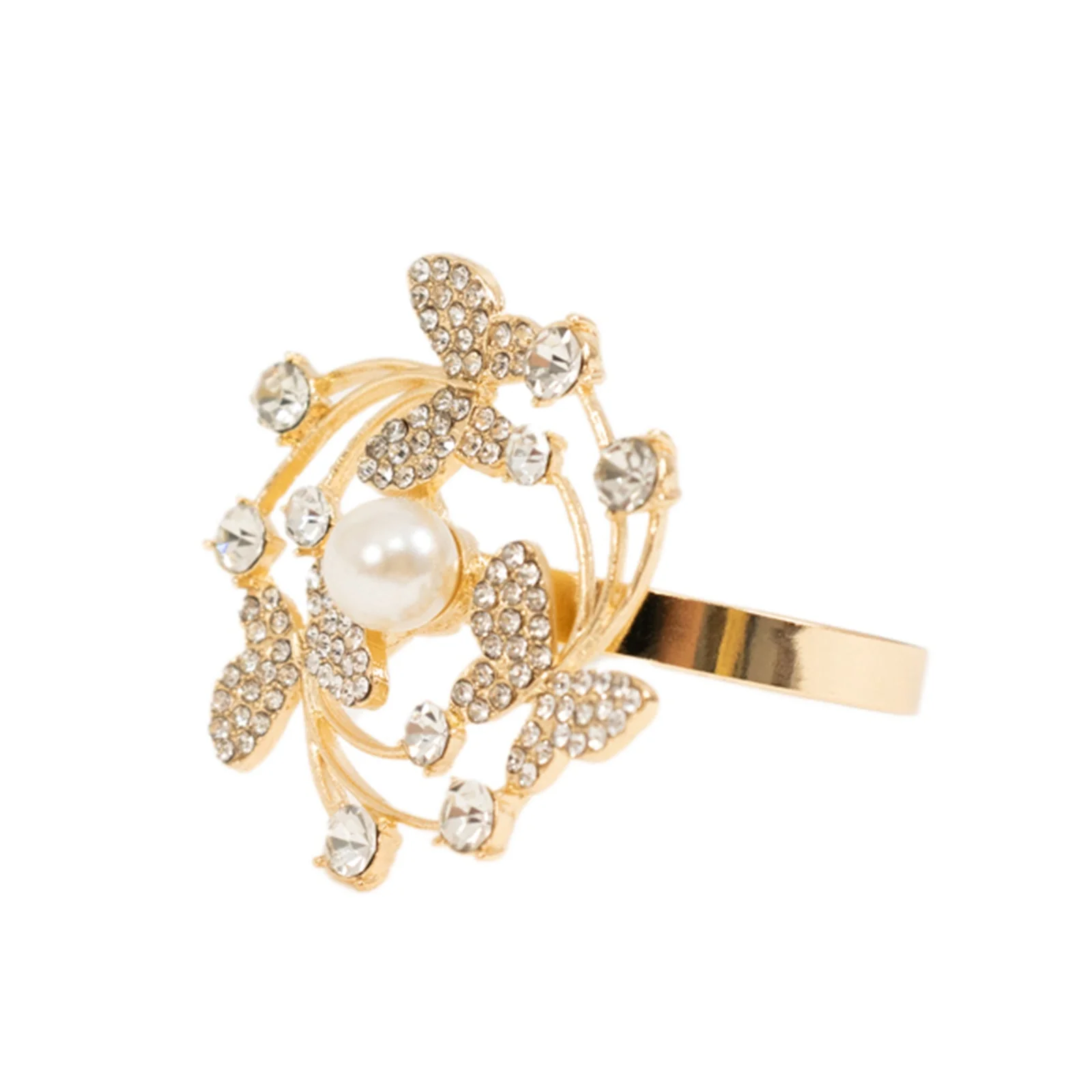 4 Pack Gold Metal Butterfly Napkin Rings with Rhinestones and Pearl Center, Elegant Table Decor for Weddings, Parties, and Special Occasions - Image 7