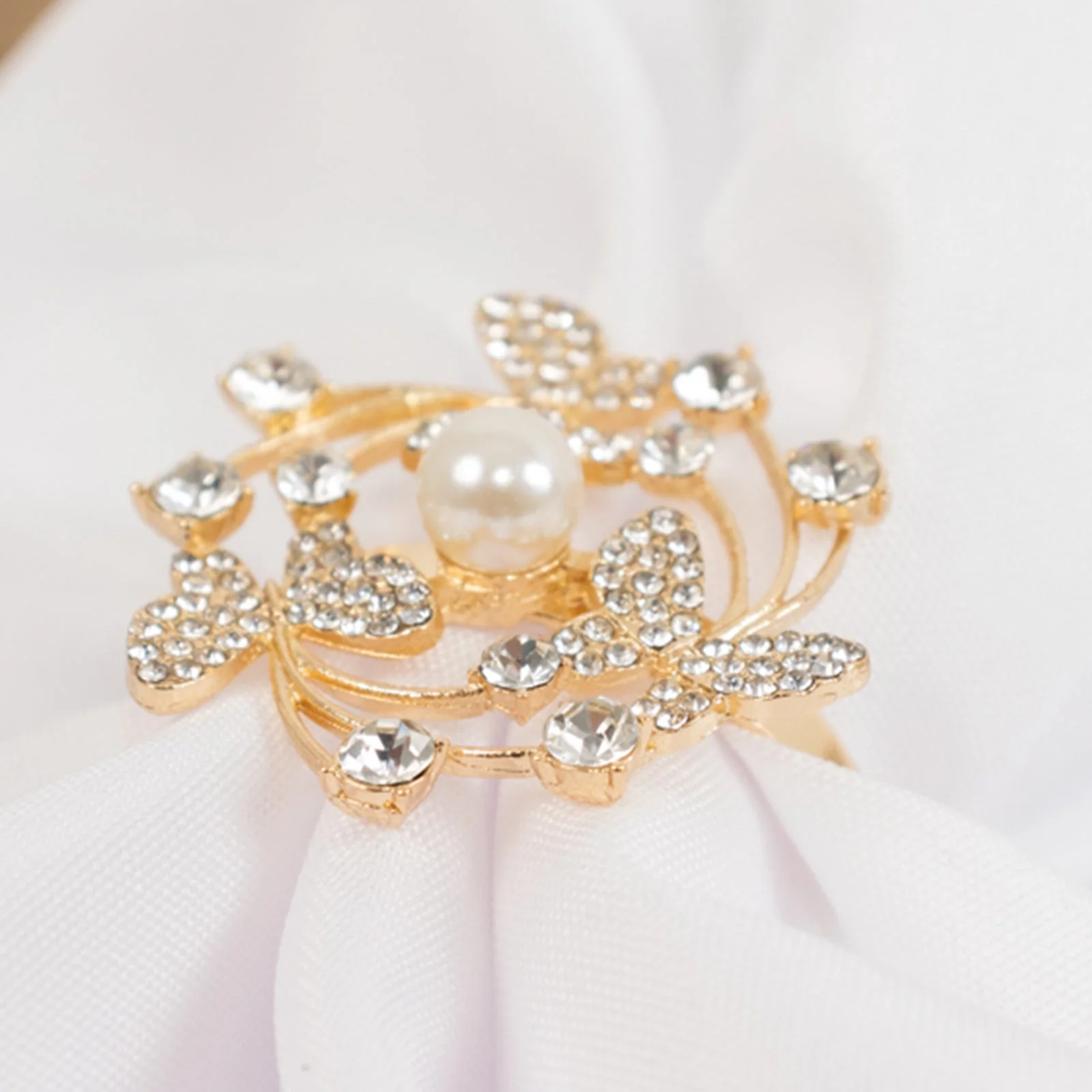 4 Pack Gold Metal Butterfly Napkin Rings with Rhinestones and Pearl Center, Elegant Table Decor for Weddings, Parties, and Special Occasions - Image 8
