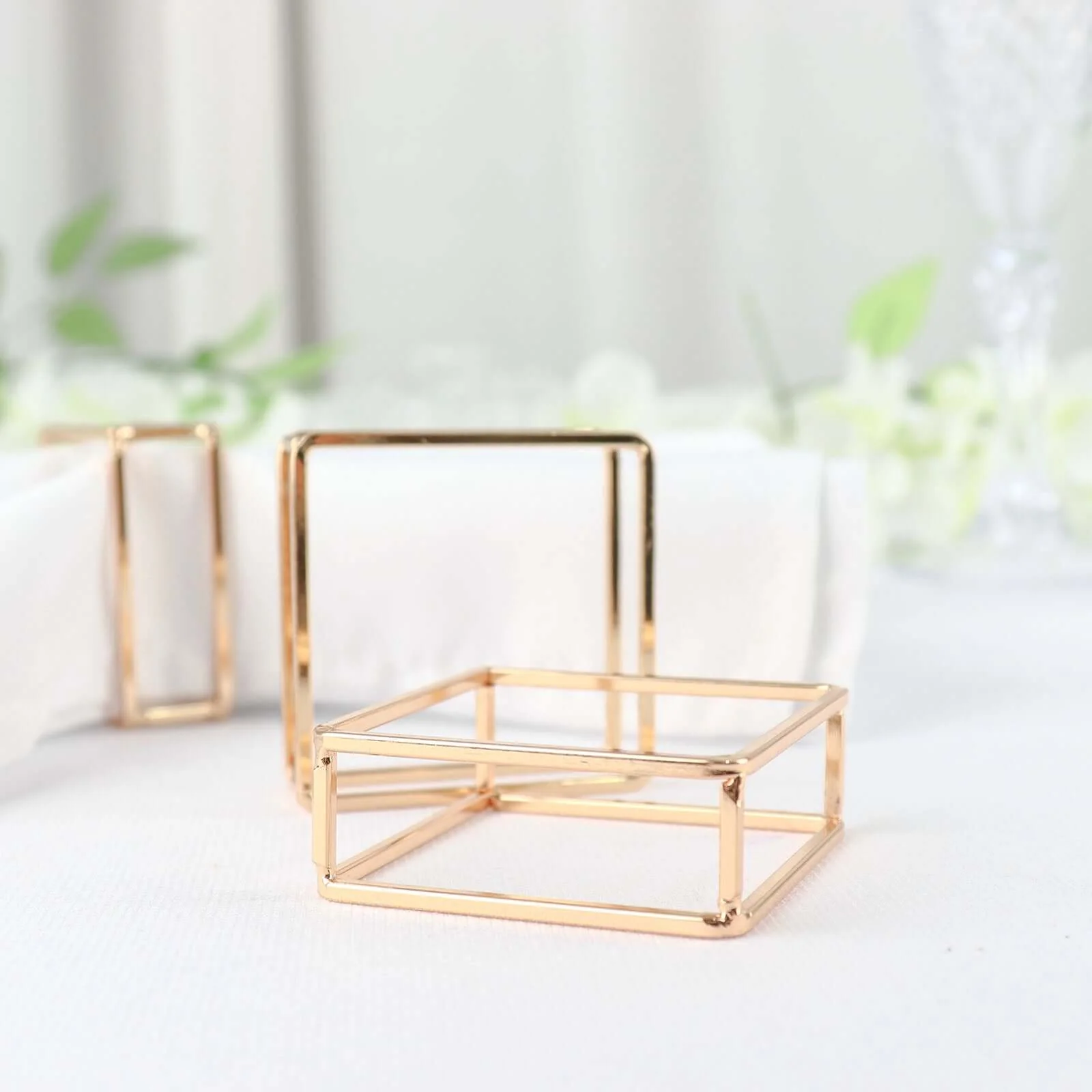 4 Pack Gold Metal Hollow Square Napkin Rings, Modern Geometric Cube Napkin Holders - Image 11