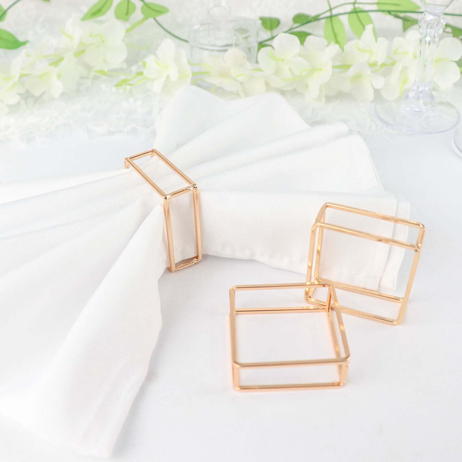 4 Pack Gold Metal Hollow Square Napkin Rings, Modern Geometric Cube Napkin Holders - Image 12