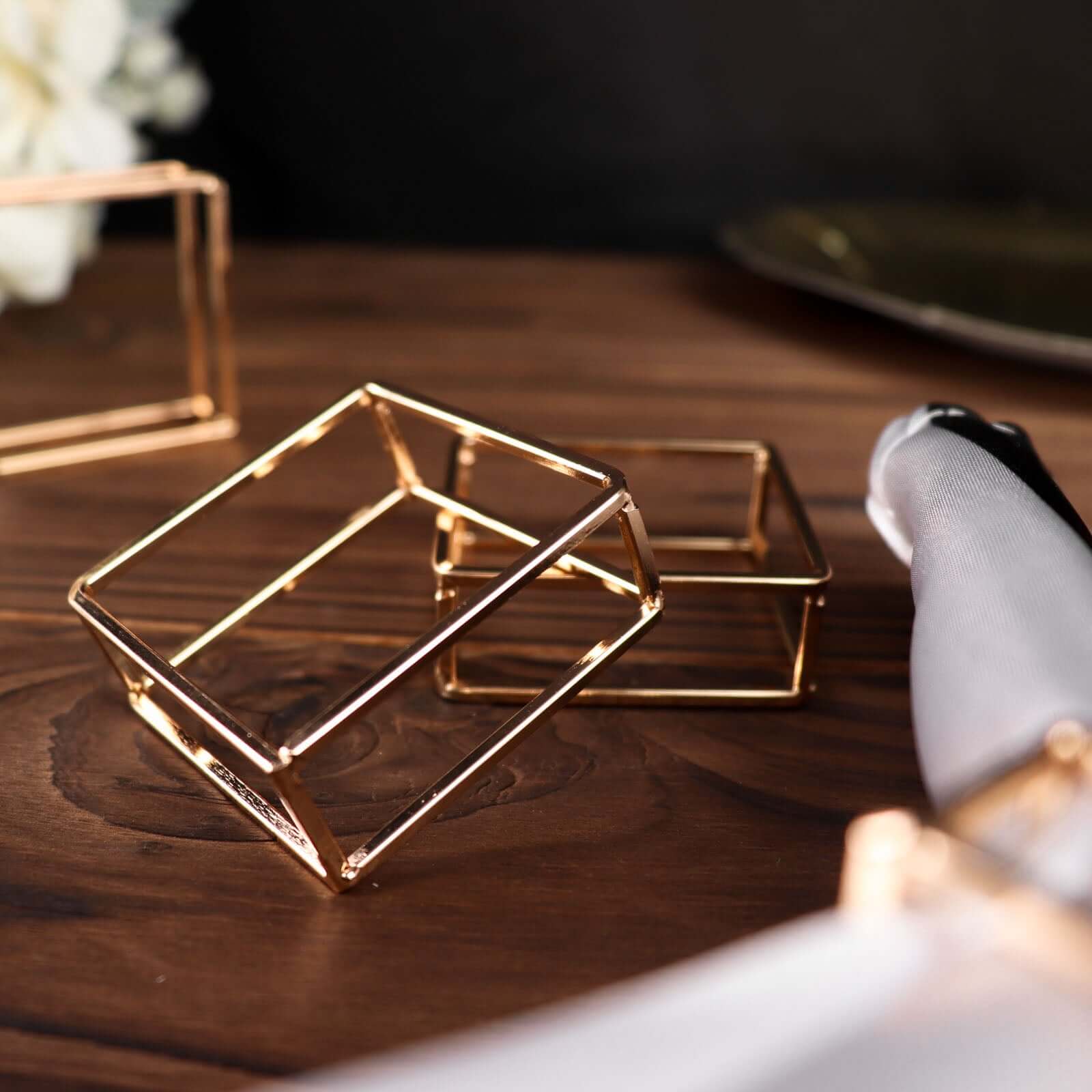 4 Pack Gold Metal Hollow Square Napkin Rings, Modern Geometric Cube Napkin Holders - Image 9