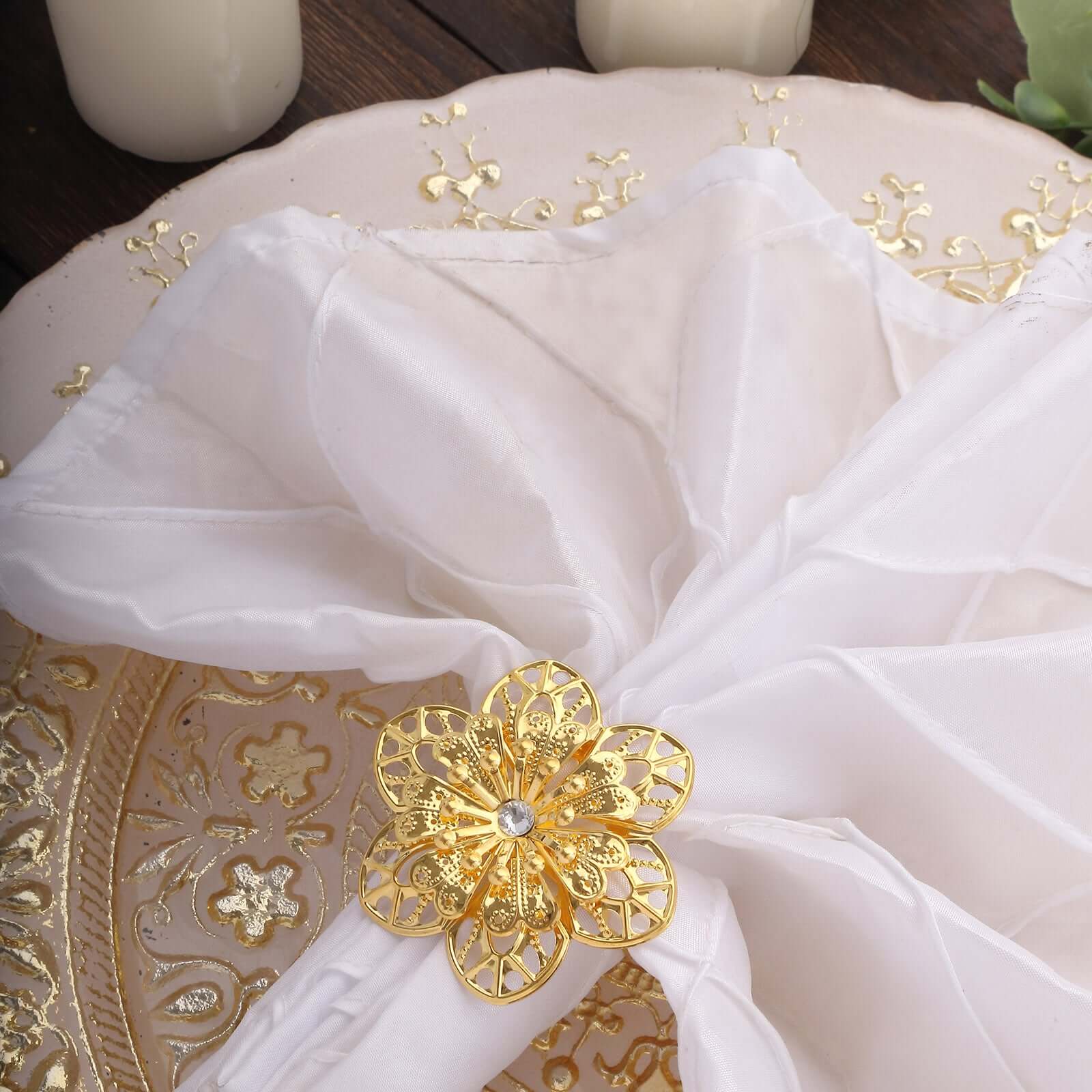 4 Pack Gold Metal Hollow Sun Flower Napkin Rings, Modern Flower Shaped Napkin Bands - Image 2