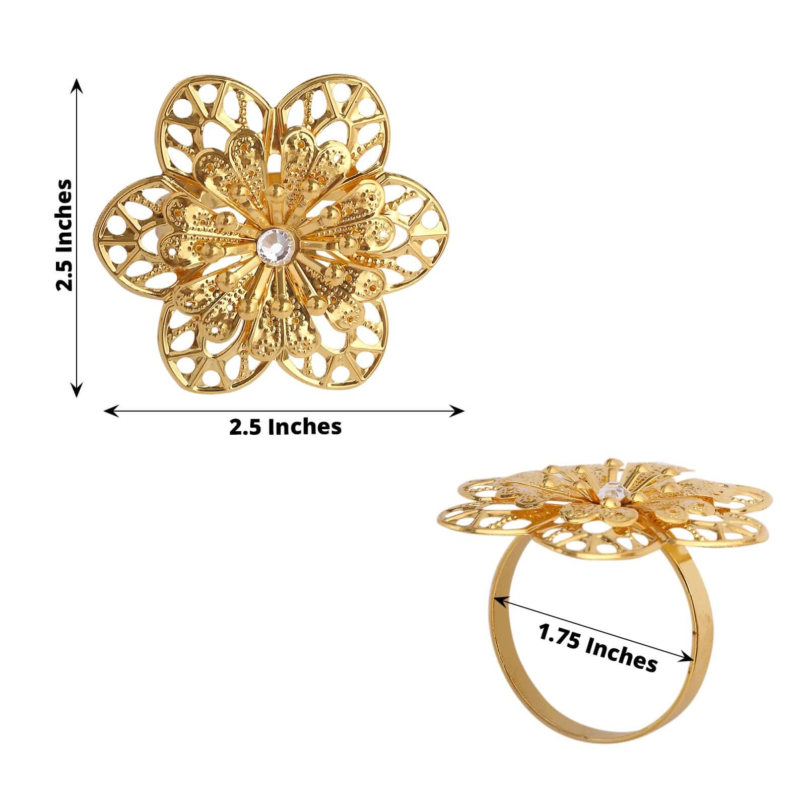 4 Pack Gold Metal Hollow Sun Flower Napkin Rings, Modern Flower Shaped Napkin Bands - Image 3