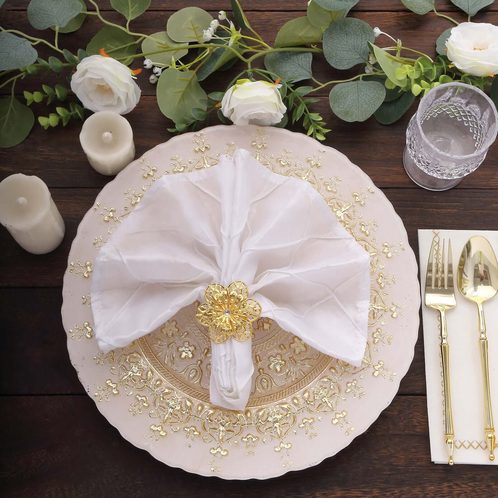 4 Pack Gold Metal Hollow Sun Flower Napkin Rings, Modern Flower Shaped Napkin Bands - Image 5
