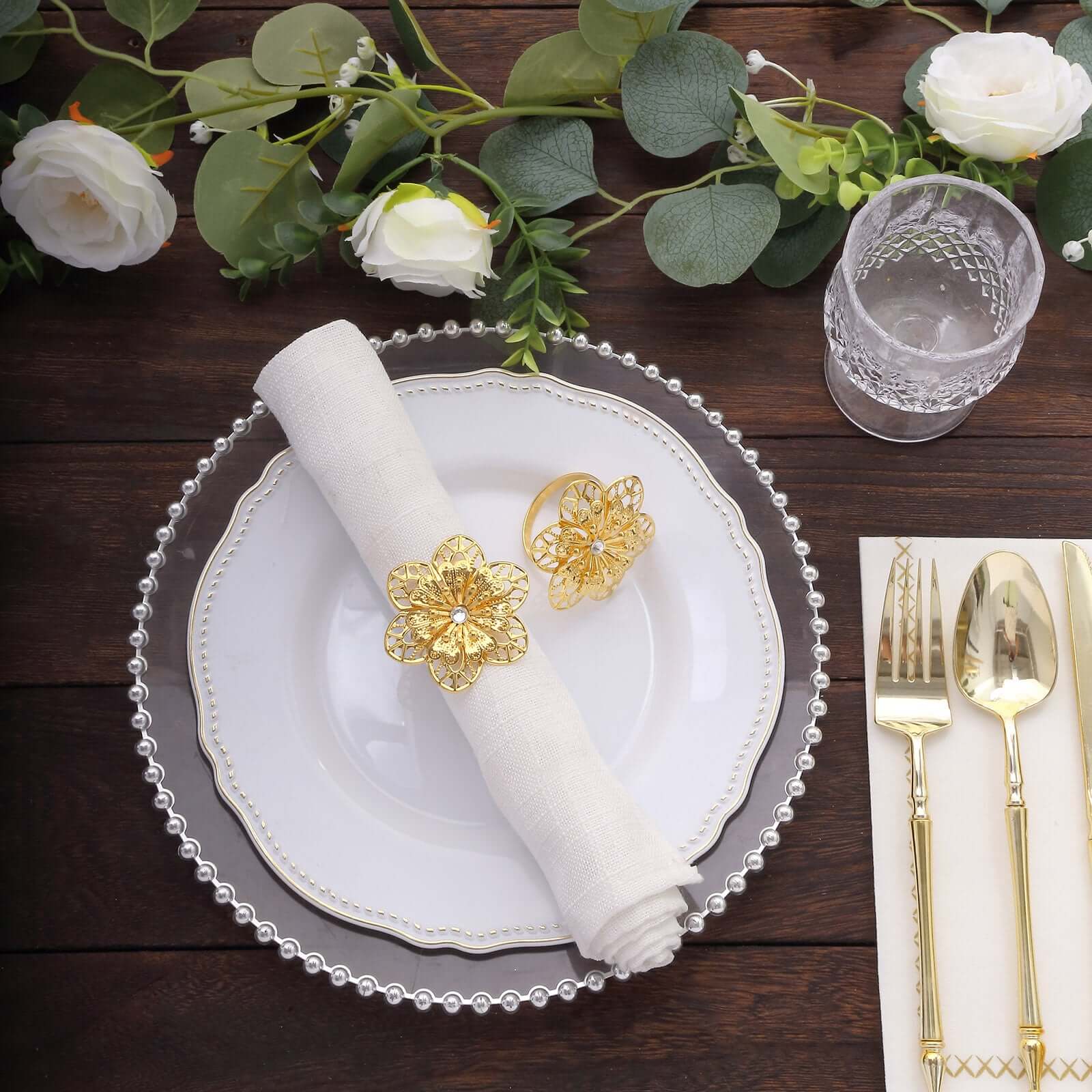 4 Pack Gold Metal Hollow Sun Flower Napkin Rings, Modern Flower Shaped Napkin Bands - Image 6