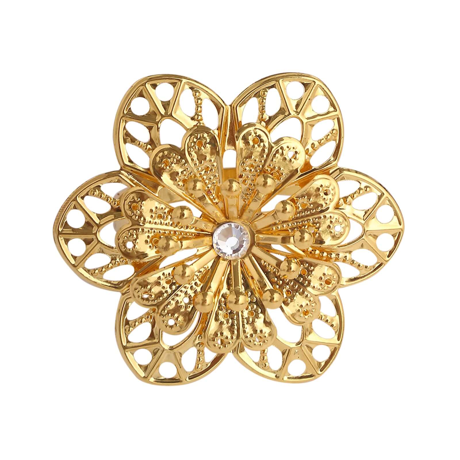 4 Pack Gold Metal Hollow Sun Flower Napkin Rings, Modern Flower Shaped Napkin Bands - Image 7