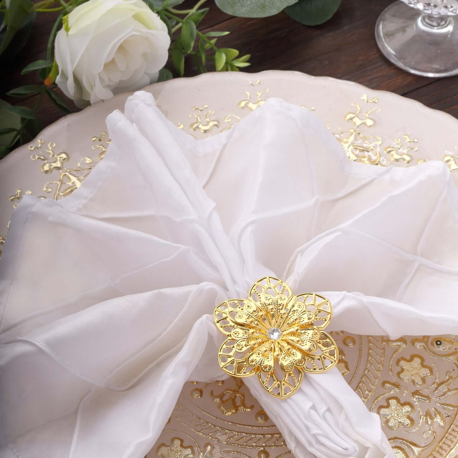 4 Pack Gold Metal Hollow Sun Flower Napkin Rings, Modern Flower Shaped Napkin Bands - Image 8